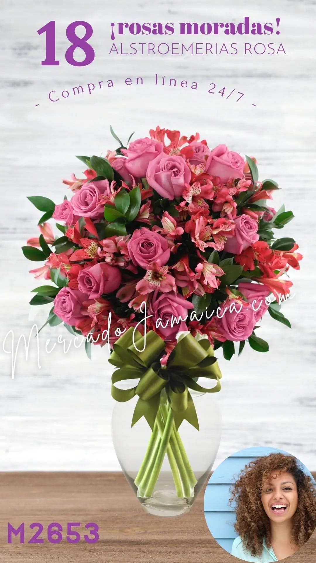 18 Rosas Moradas con Alstroemerias Rosa · CDMX