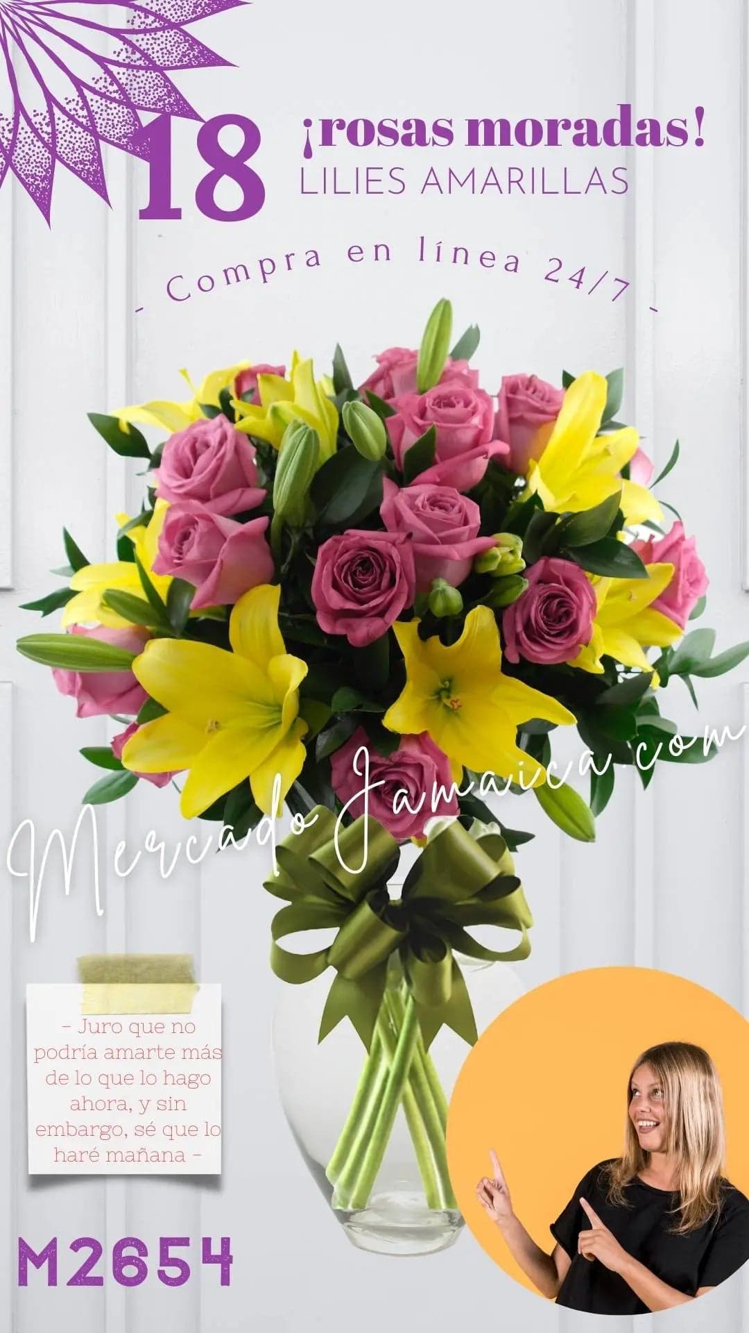 18 Rosas Moradas con Lilies Amarillas CDMX