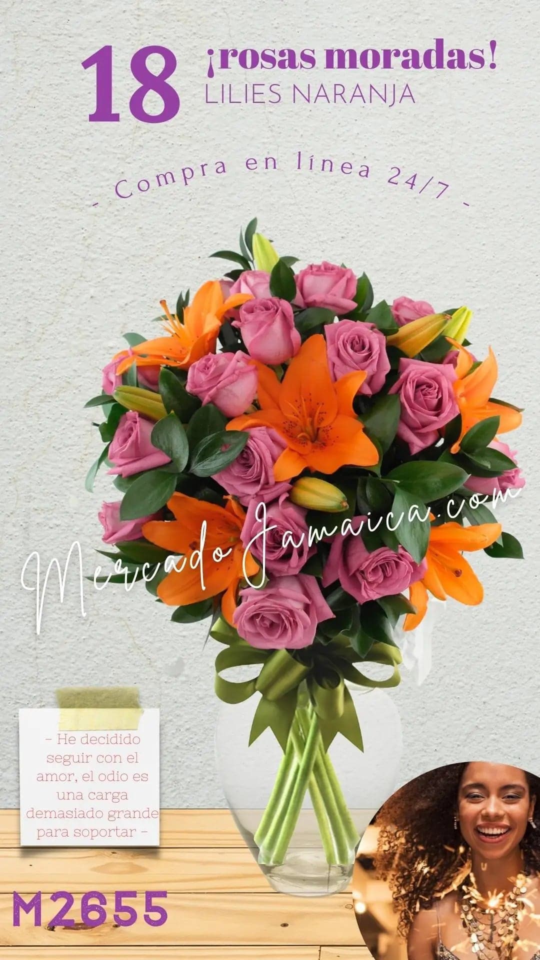 18 Rosas Moradas con Lilies Naranja CDMX