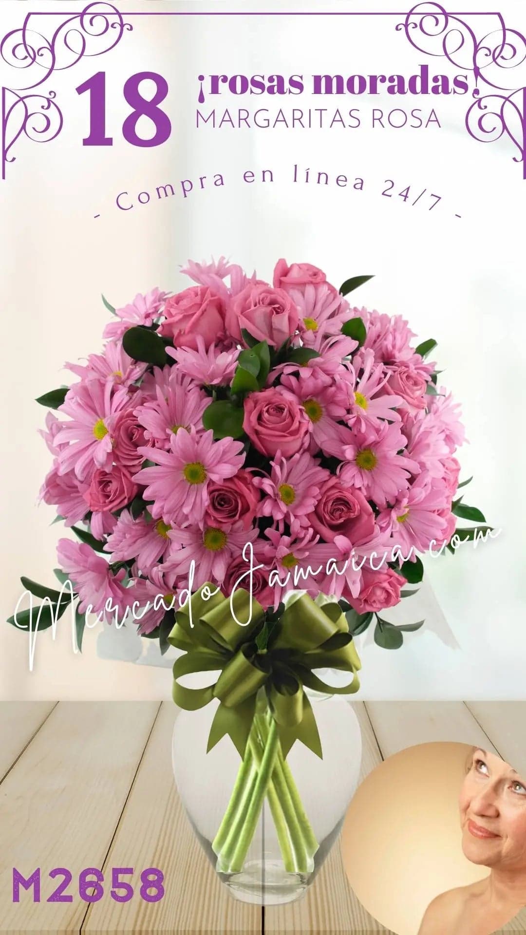 18 Rosas Moradas con Margaritas Rosa | CDMX