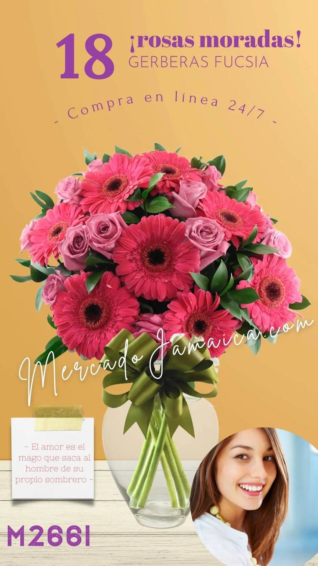 18 Rosas Moradas y Gerberas Fucsia en CDMX