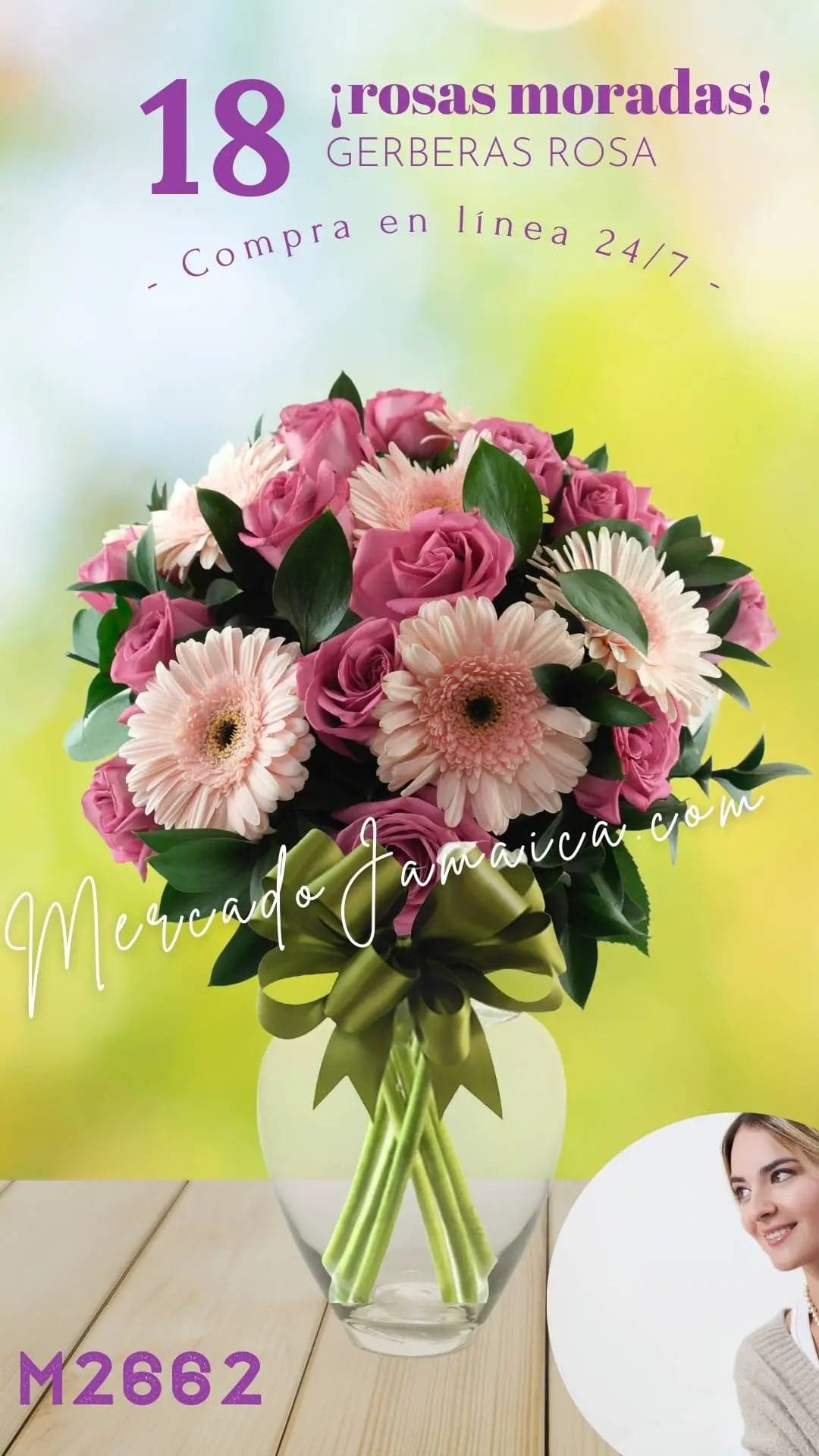 18 Rosas Moradas con Gerberas Rosa | CDMX