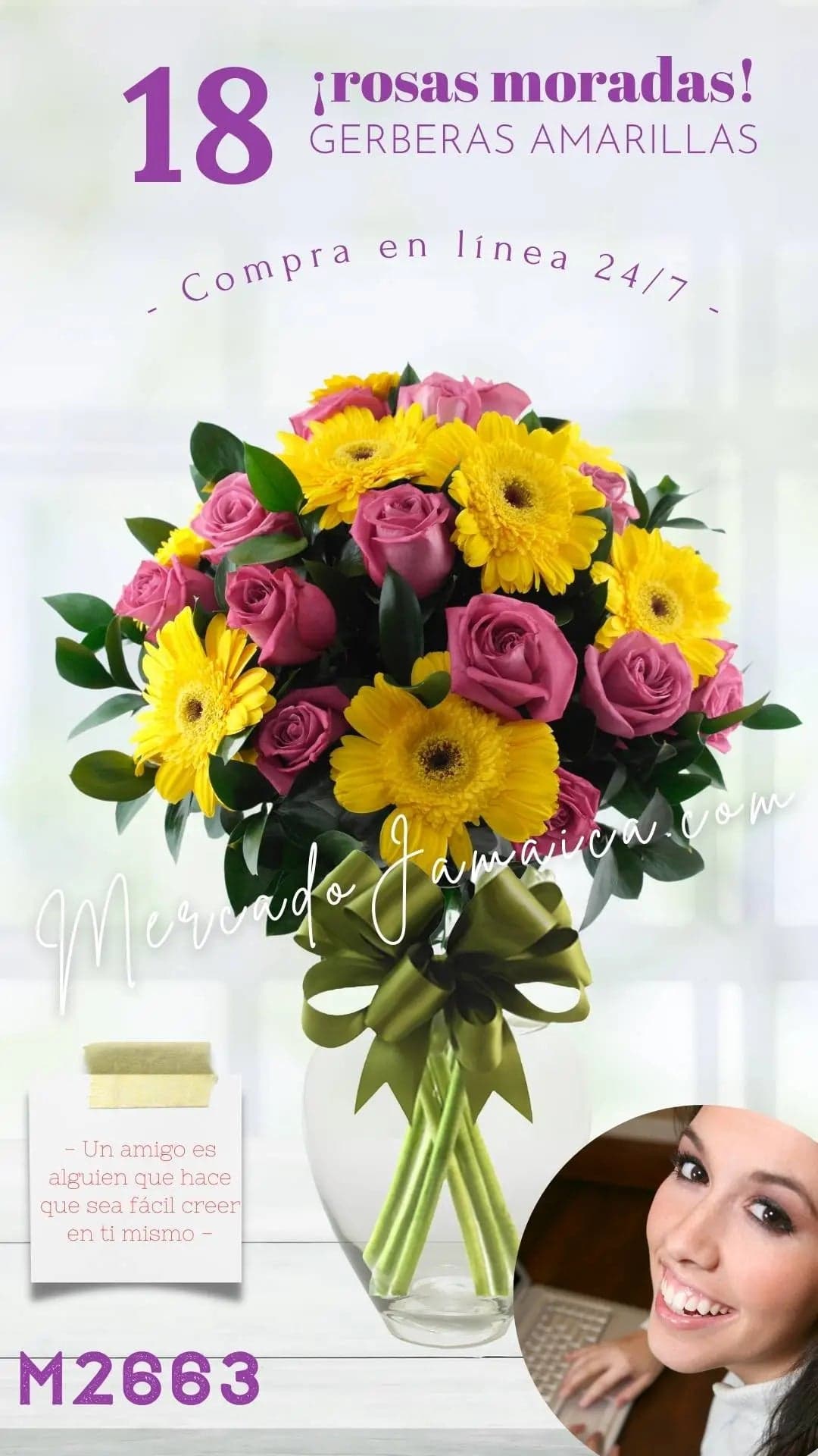 18 Rosas Moradas con Gerberas Amarillas CDMX