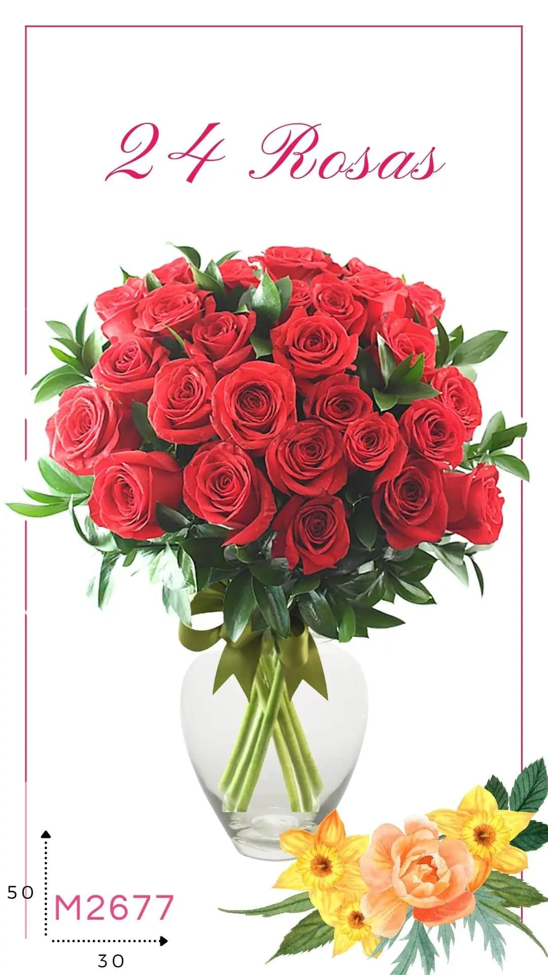 24 Rosas Rojas en Florero | Entrega CDMX