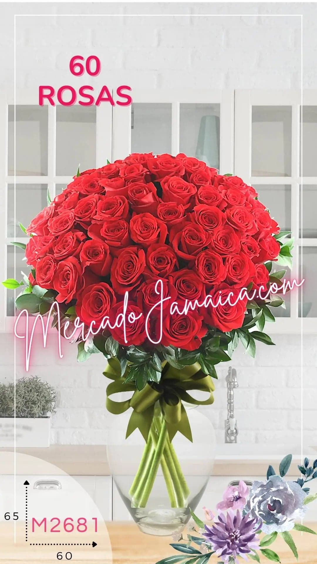 60 Rosas Rojas en Florero | Entrega CDMX