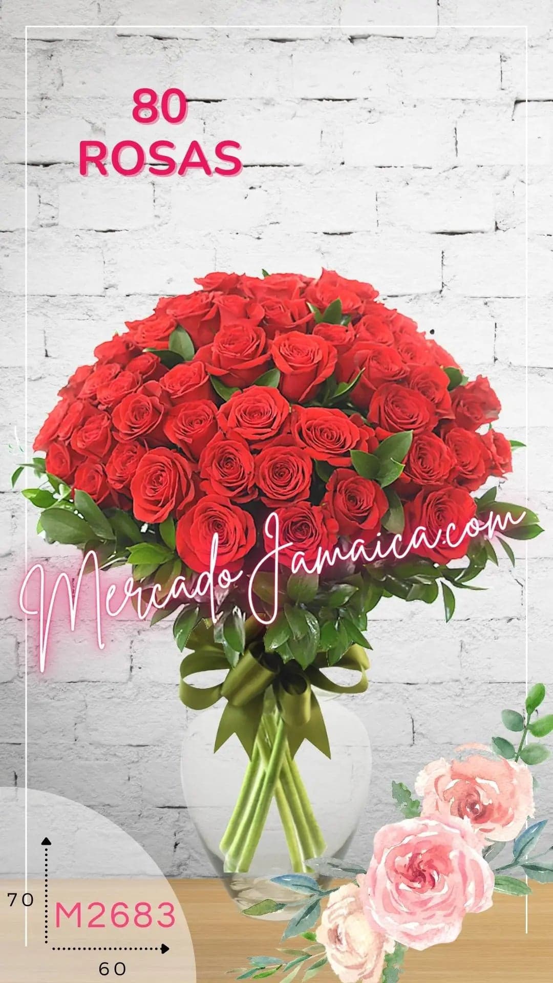 80 Rosas Rojas en Florero | Entrega CDMX