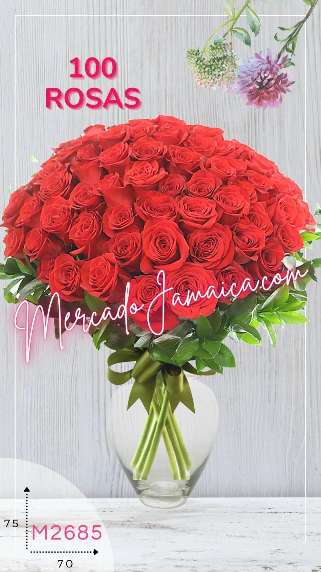 100 Rosas Rojas en Florero | Entrega CDMX