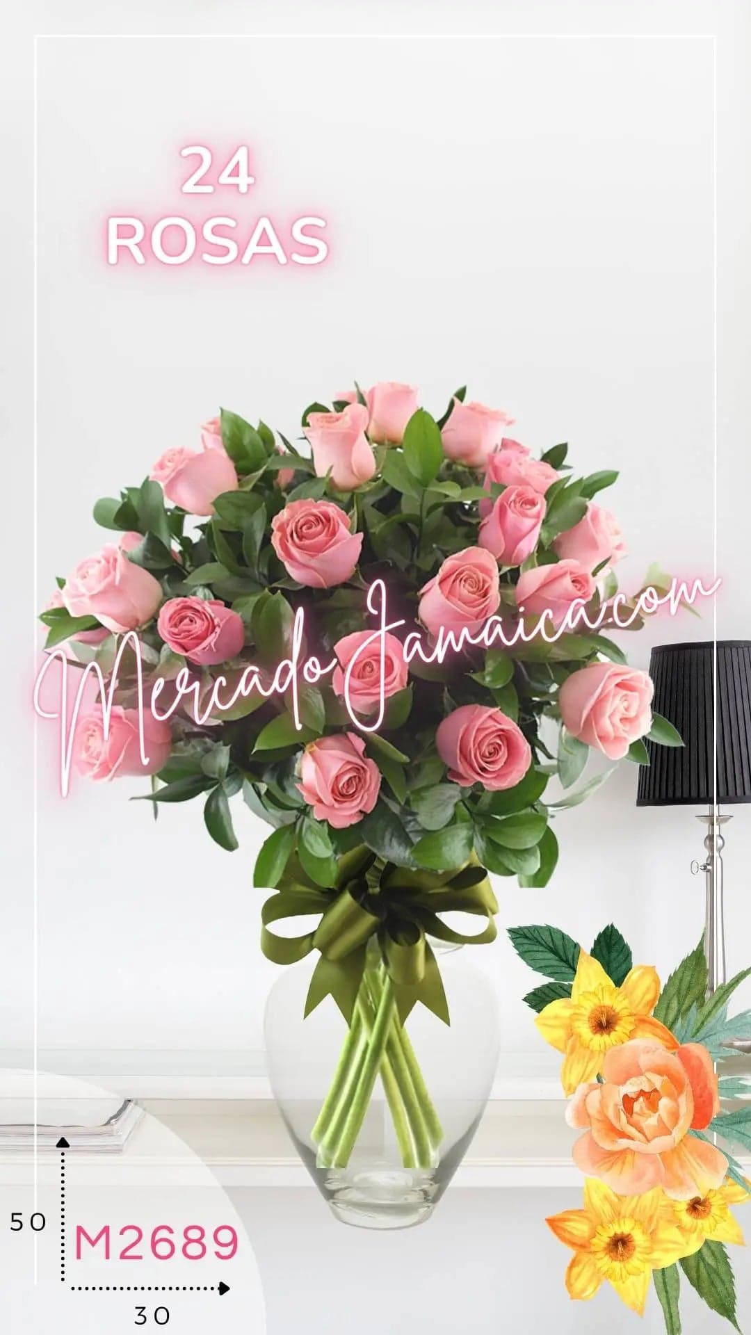 Arreglo 24 Rosas Rosa en Florero · CDMX