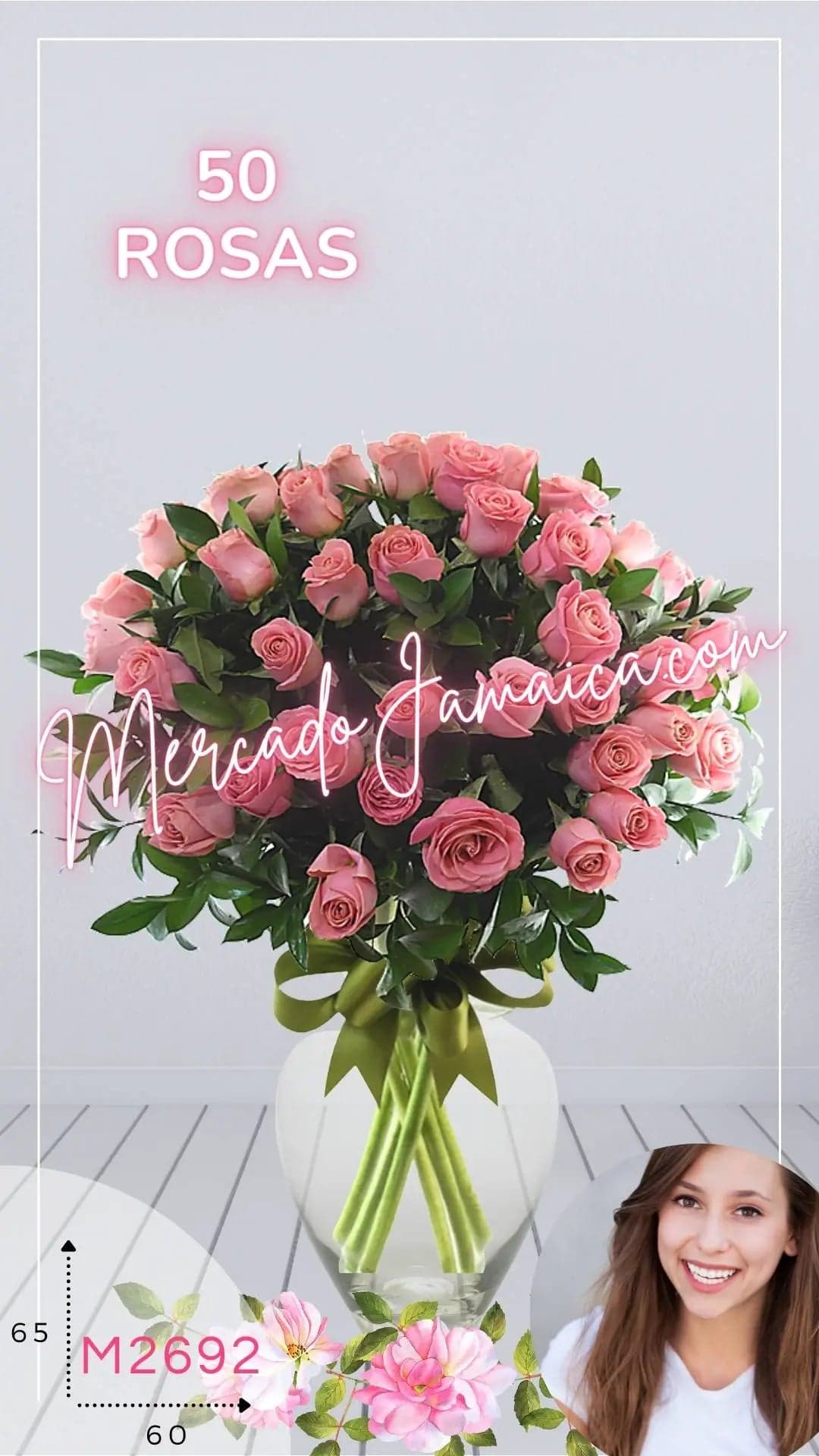 Arreglo 50 Rosas Rosa en Florero | CDMX