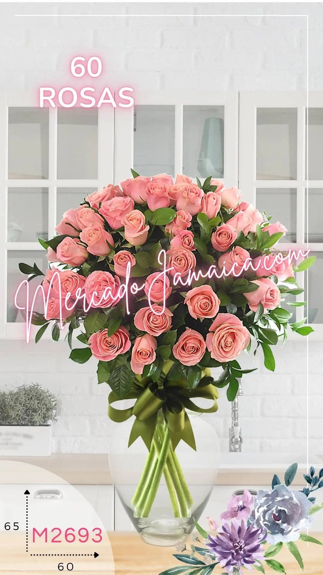 60 Rosas Rosas en Florero | Entrega CDMX