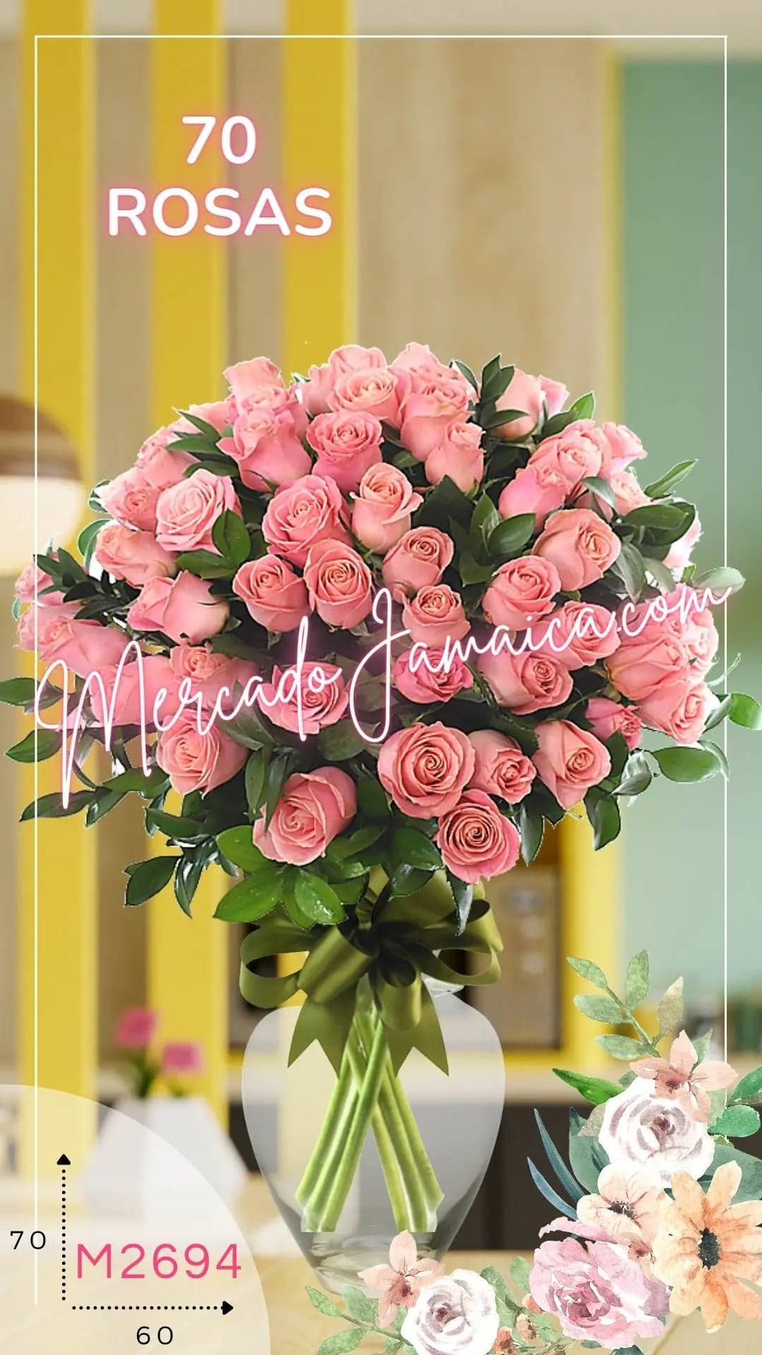 70 Rosas Rosas en Florero | Entrega CDMX