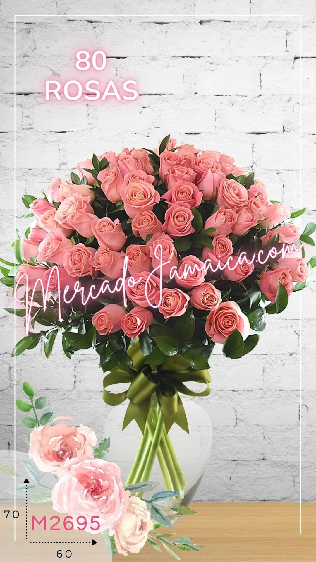80 Rosas Rosa en Florero | Arreglo a Domicilio CDMX