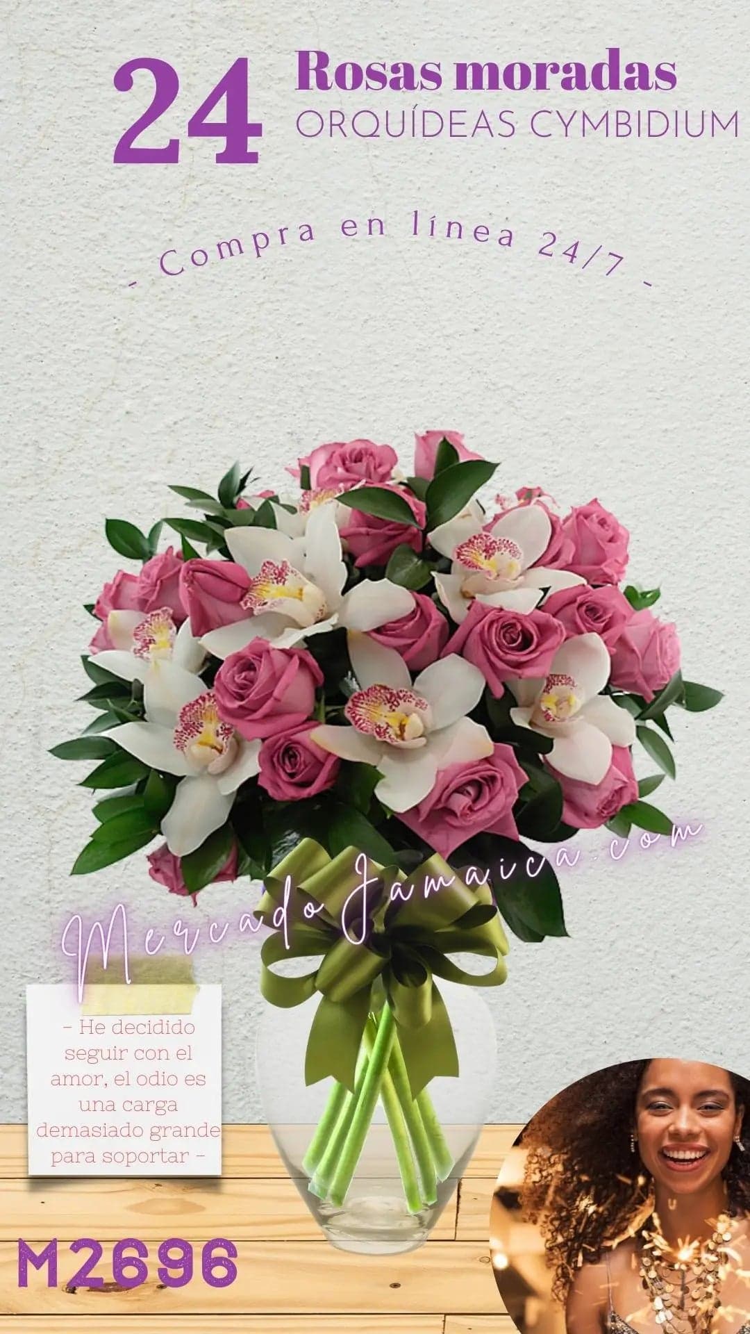 24 Rosas Rosas y 6 Orquídeas Blancas a Domicilio CDMX