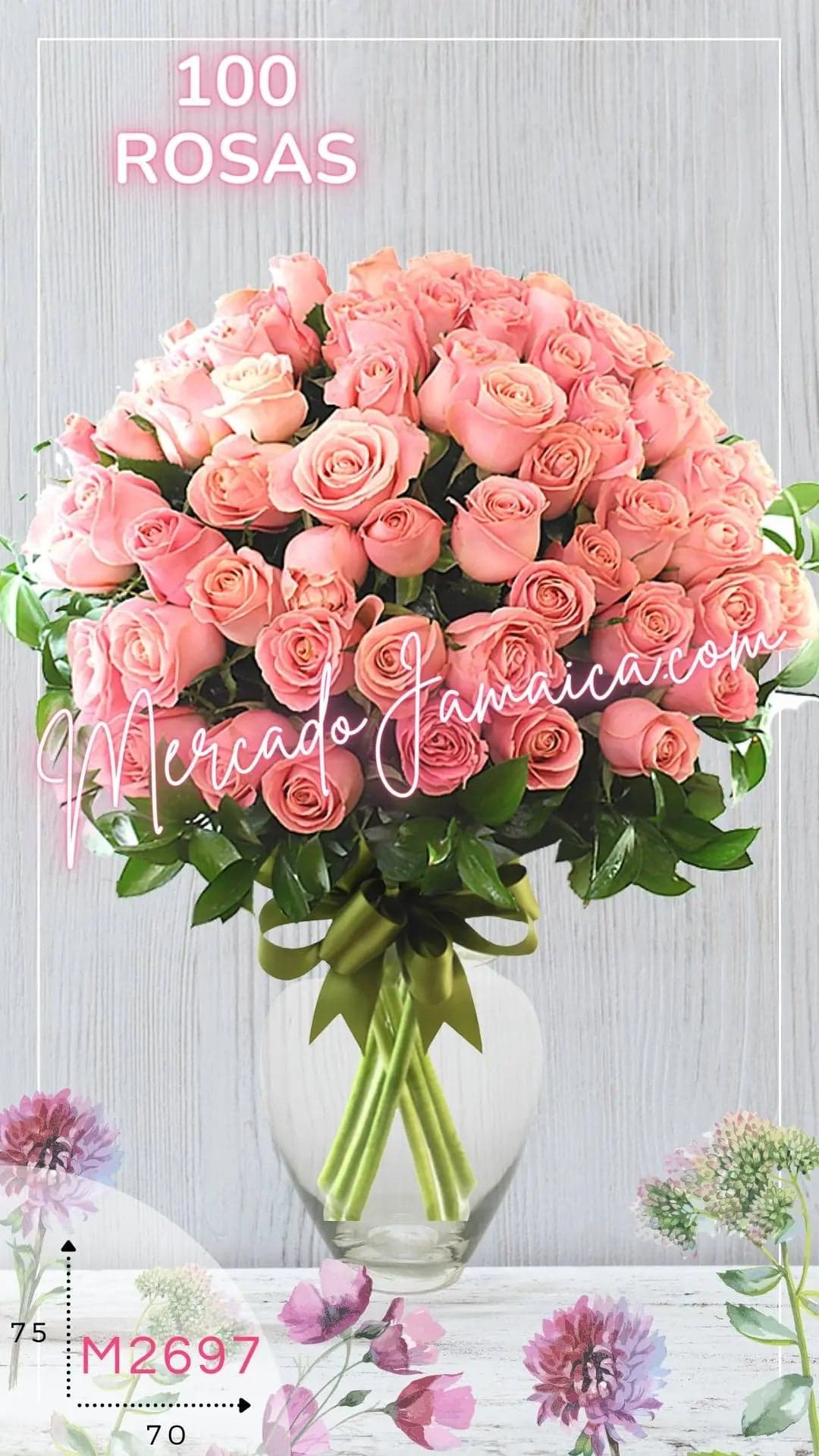 100 Rosas Rosas en Florero | Entrega CDMX