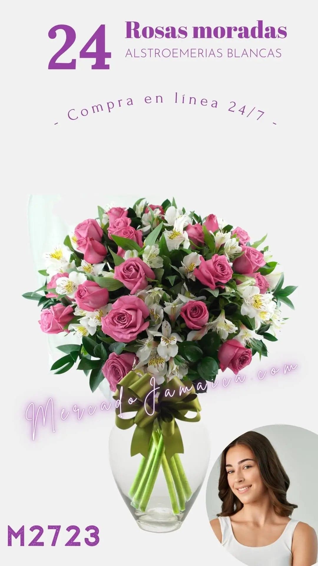 24 Rosas Rosas con Alstroemerias Blancas CDMX