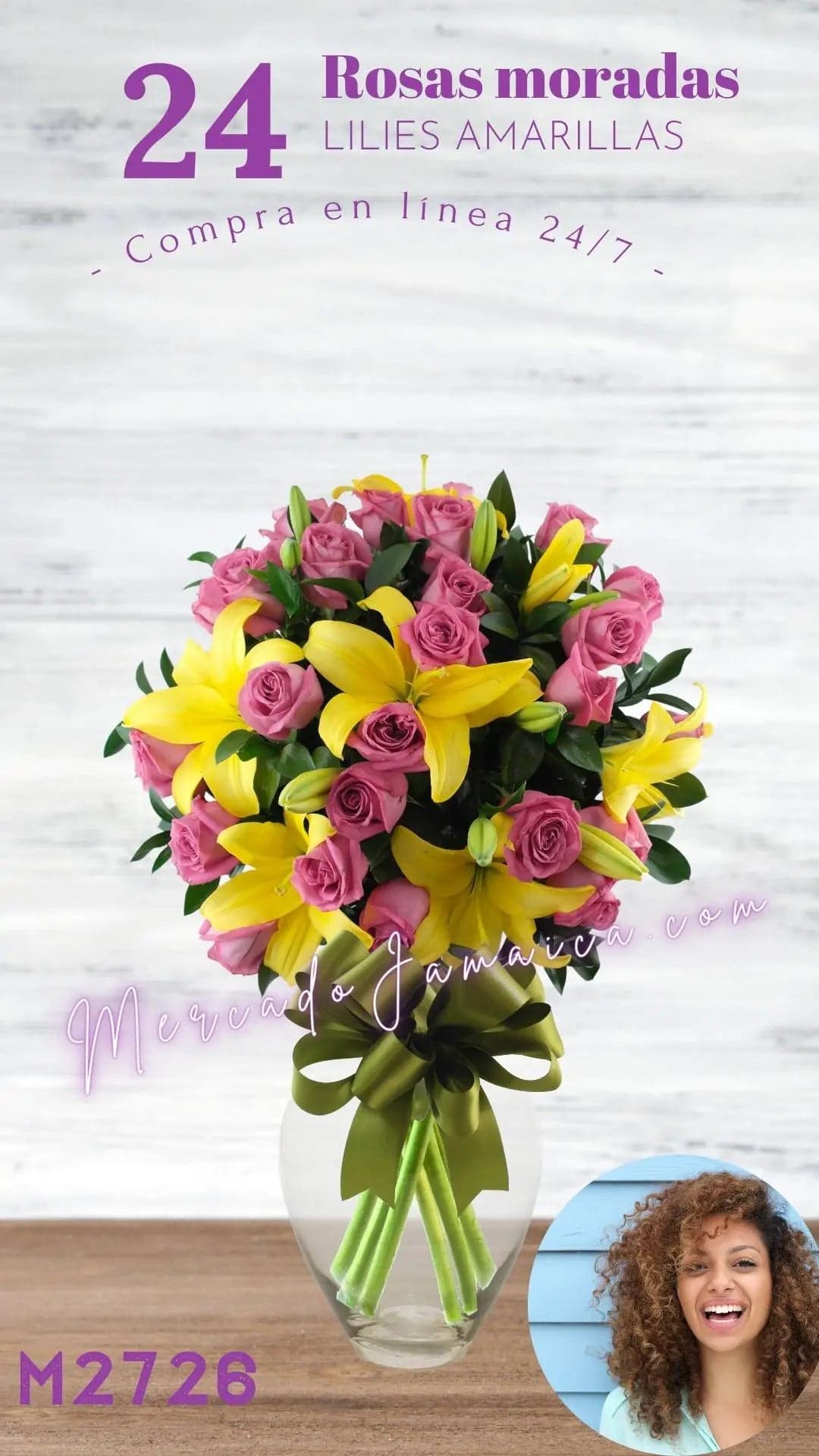 24 Rosas Rosas con Lilies Amarillas CDMX