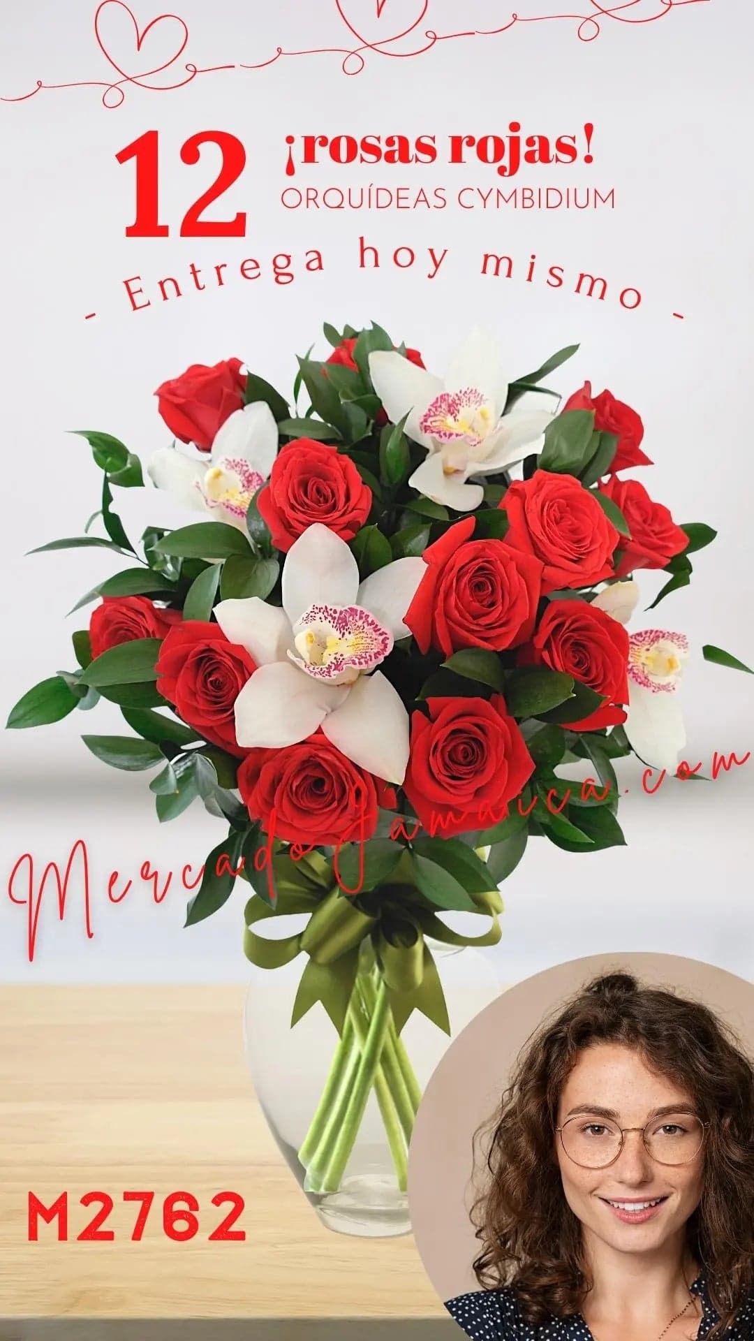 12 Rosas Rojas y 4 Orquídeas Cymbidium CDMX