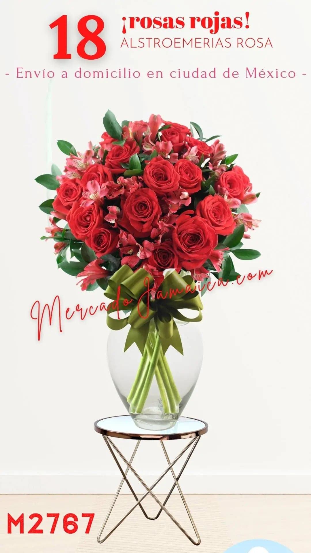 18 Rosas Rojas y Alstroemerias Rosa en CDMX