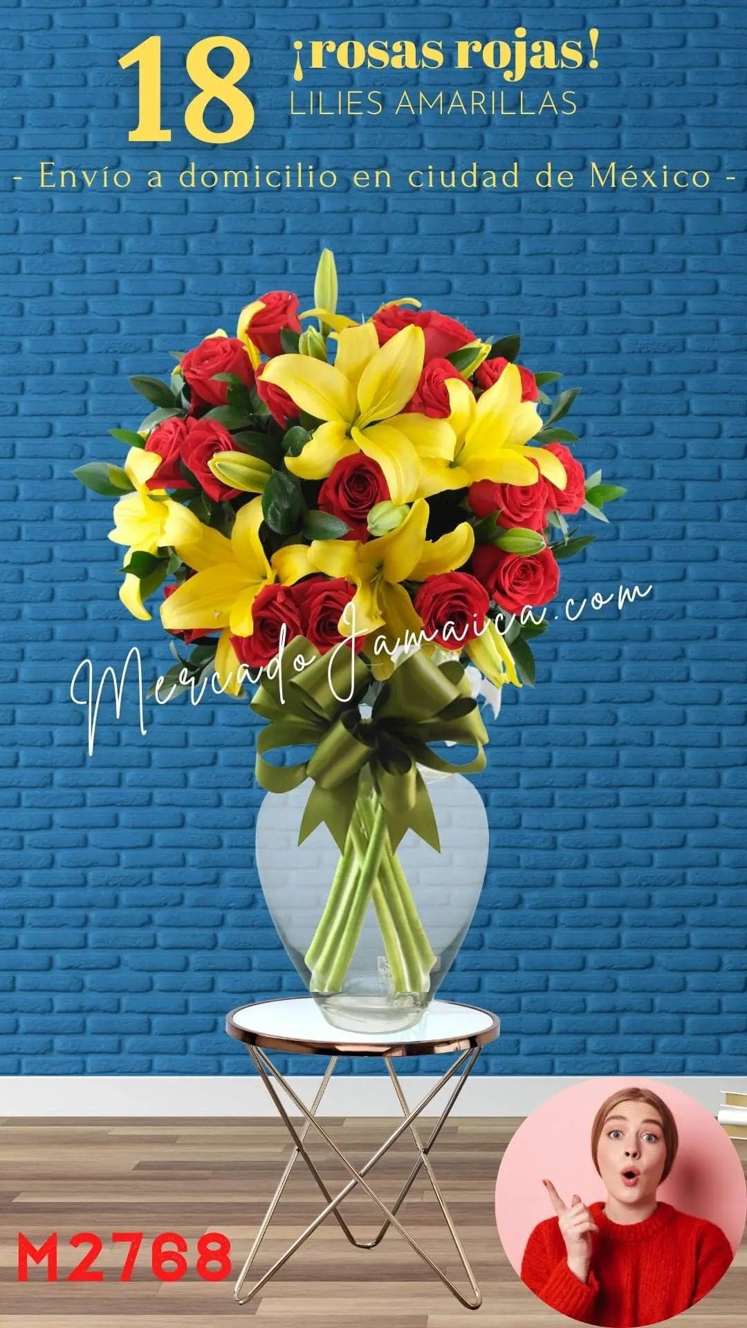 18 Rosas Rojas con Lilies Amarillas · CDMX