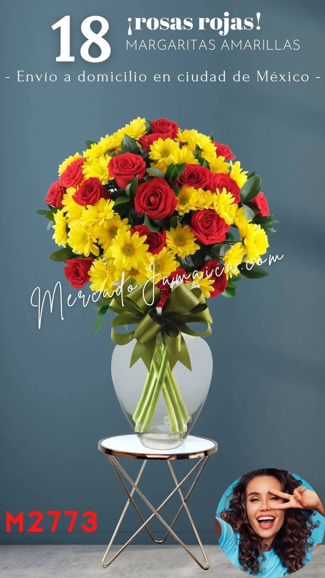 18 Rosas Rojas con Margaritas Amarillas a Domicilio