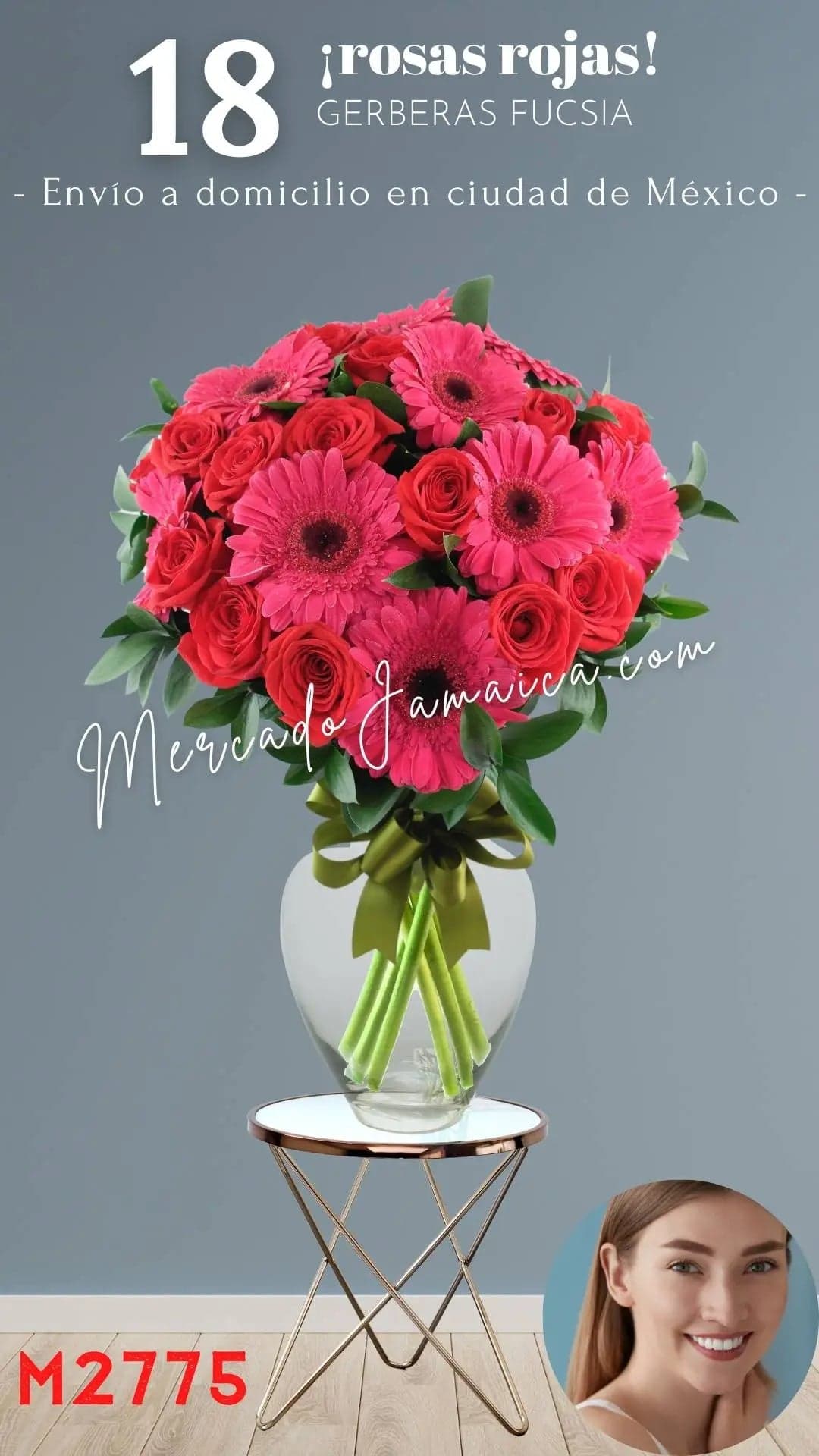 18 Rosas Rojas y Gerberas Fucsia en CDMX