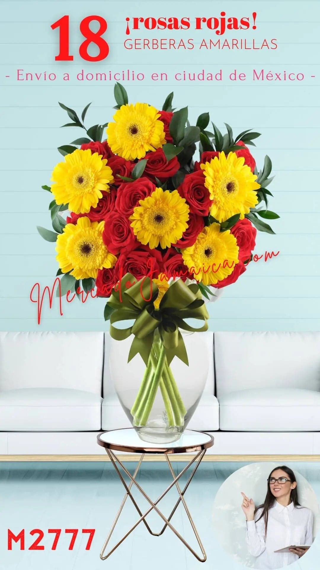 18 Rosas Rojas y Gerberas Amarillas en CDMX