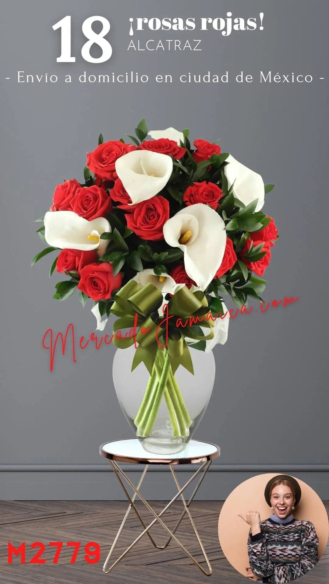 18 Rosas Rojas con Alcatraz Blanco a Domicilio CDMX