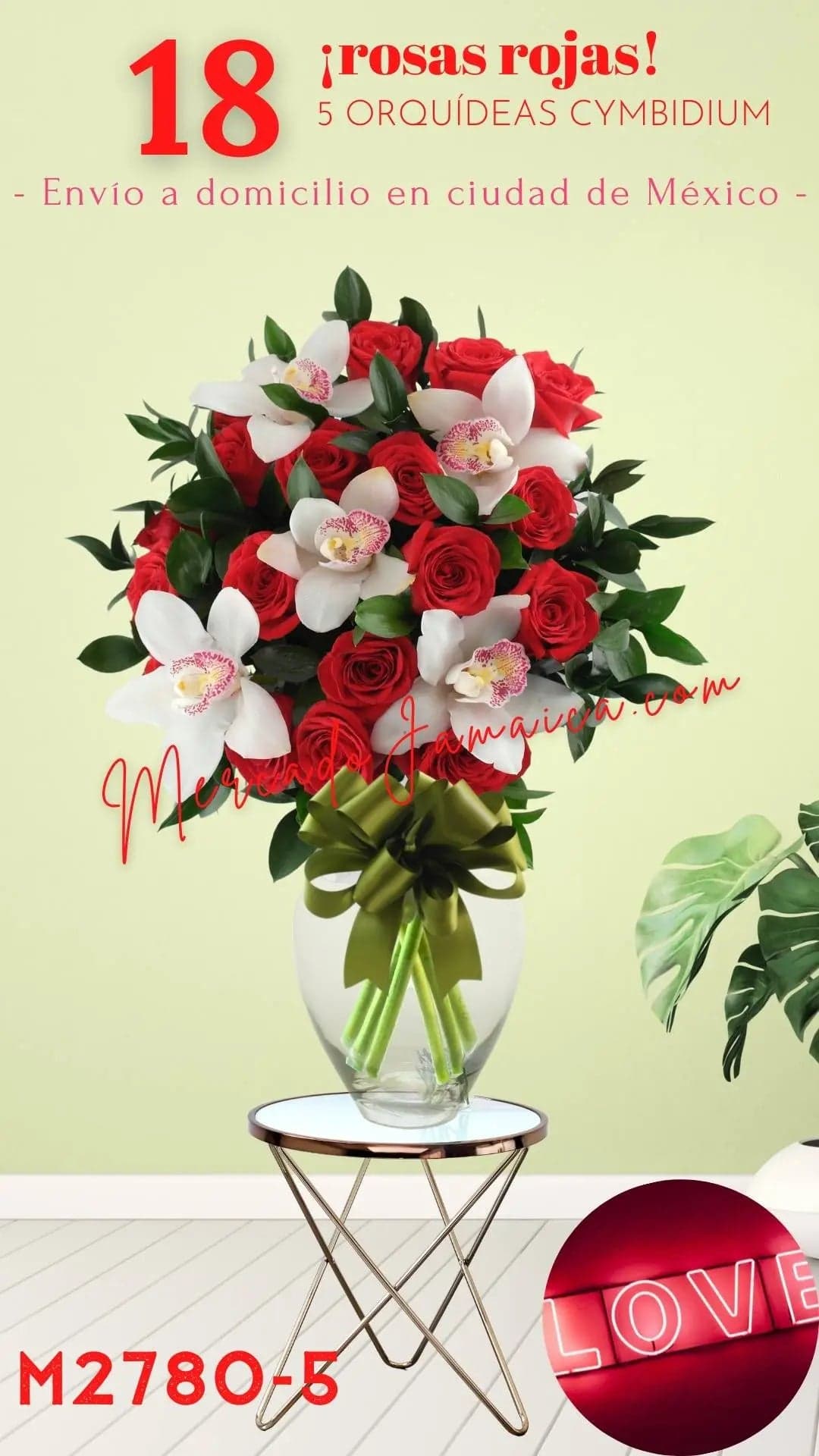 18 Rosas Rojas y 5 Orquídeas Cymbidium · CDMX