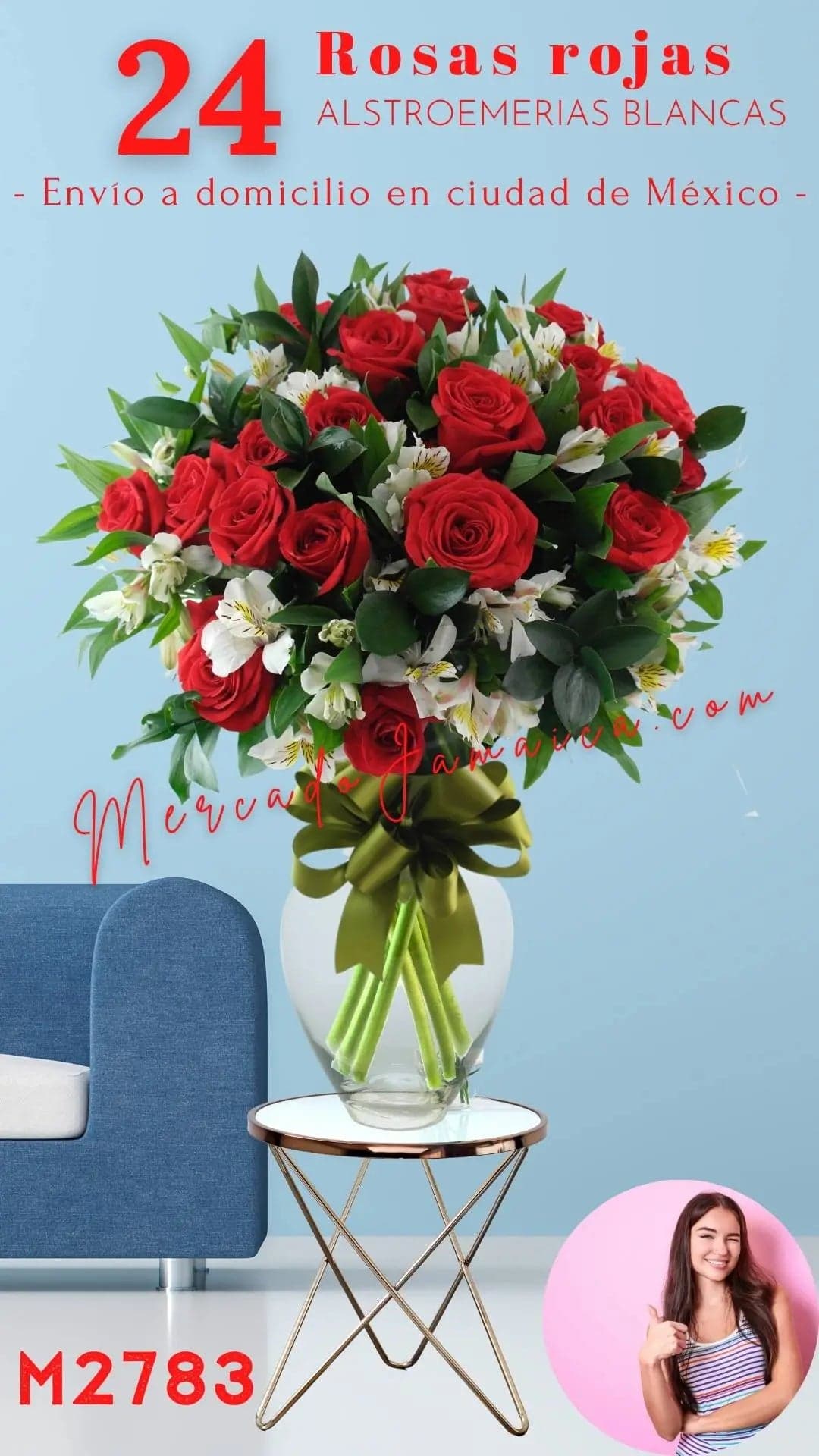 24 Rosas Rojas con Alstroemerias Blancas CDMX