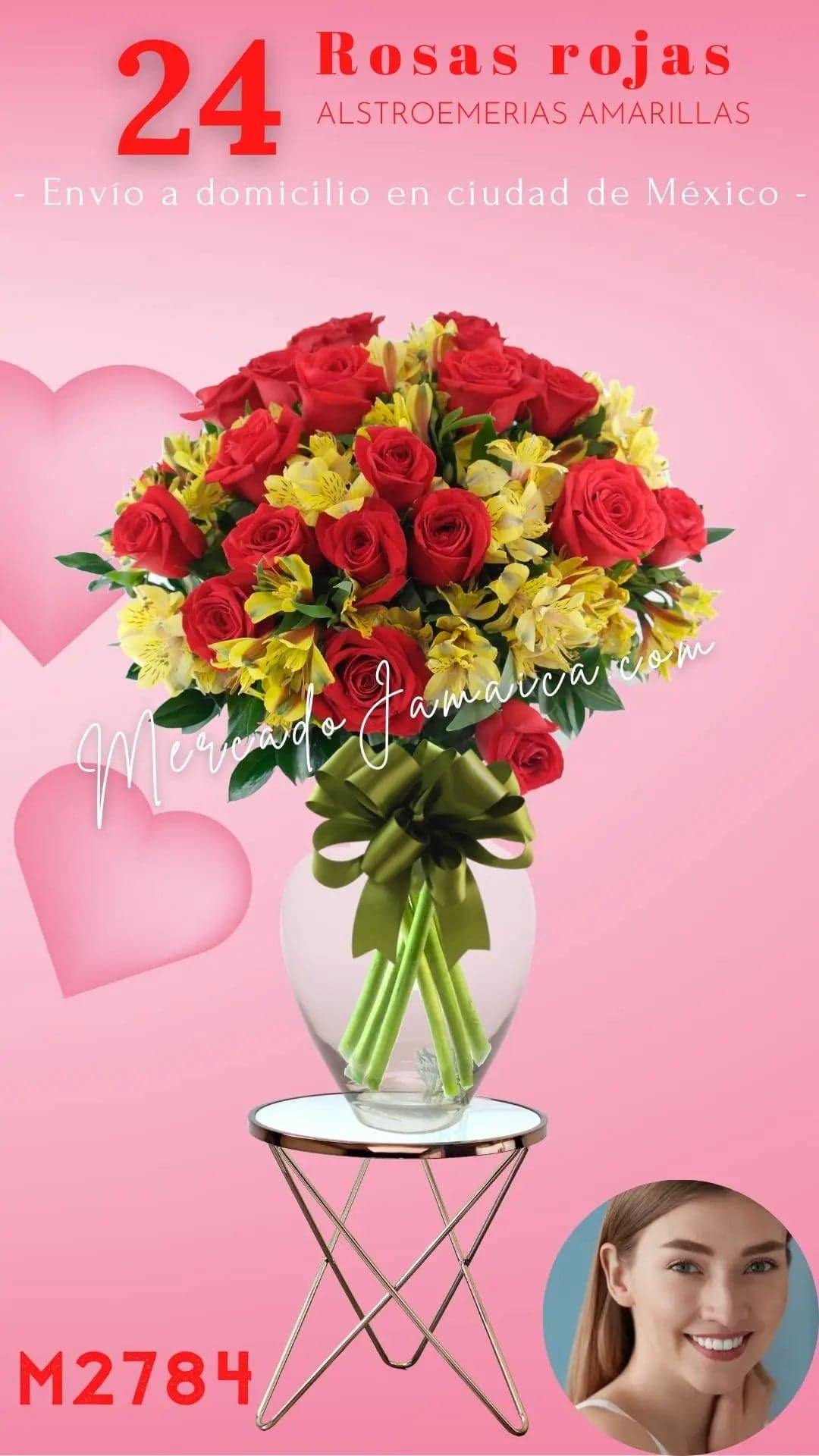 24 Rosas Rojas y Alstroemerias Amarillas CDMX