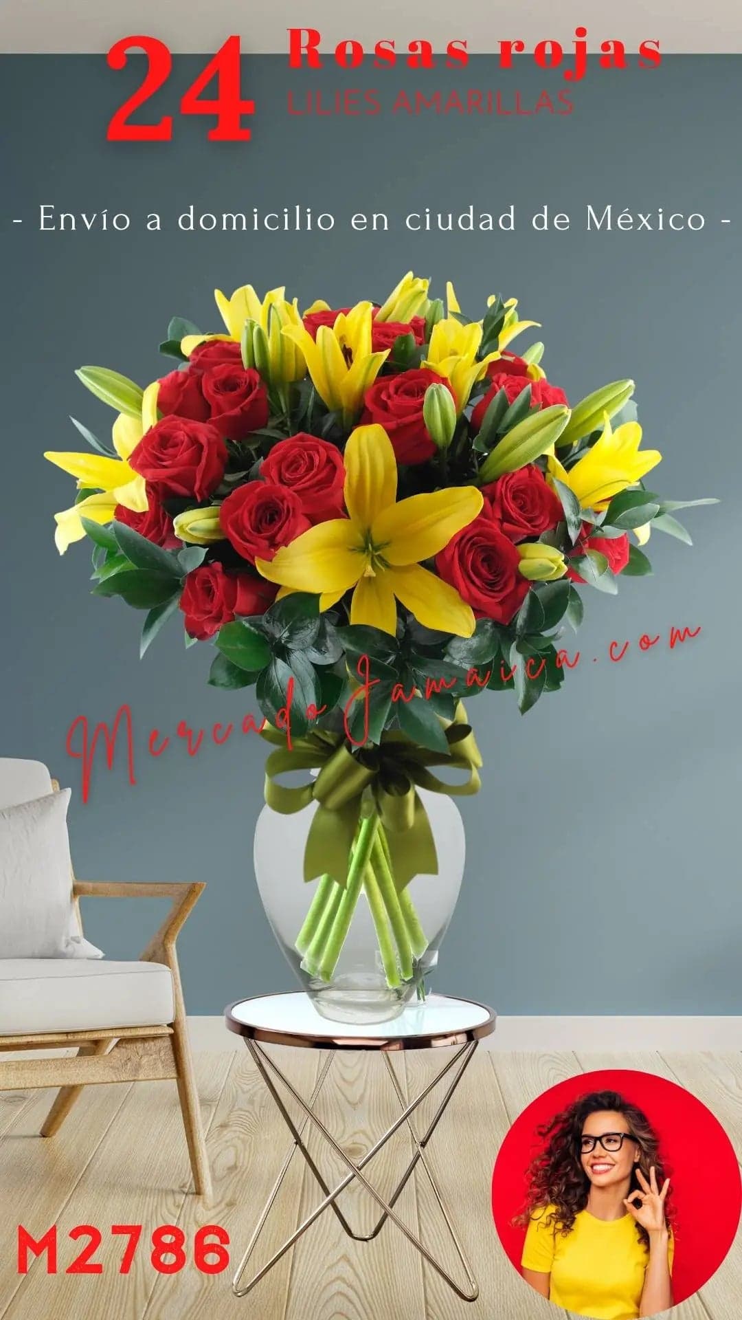 24 Rosas Rojas con Lilies Amarillas en CDMX