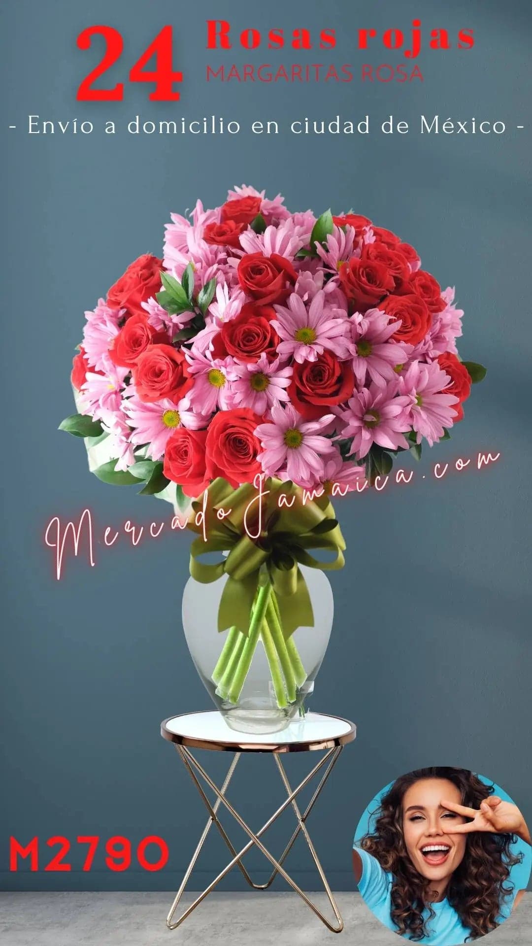 24 Rosas Rojas con Margaritas Rosa – CDMX