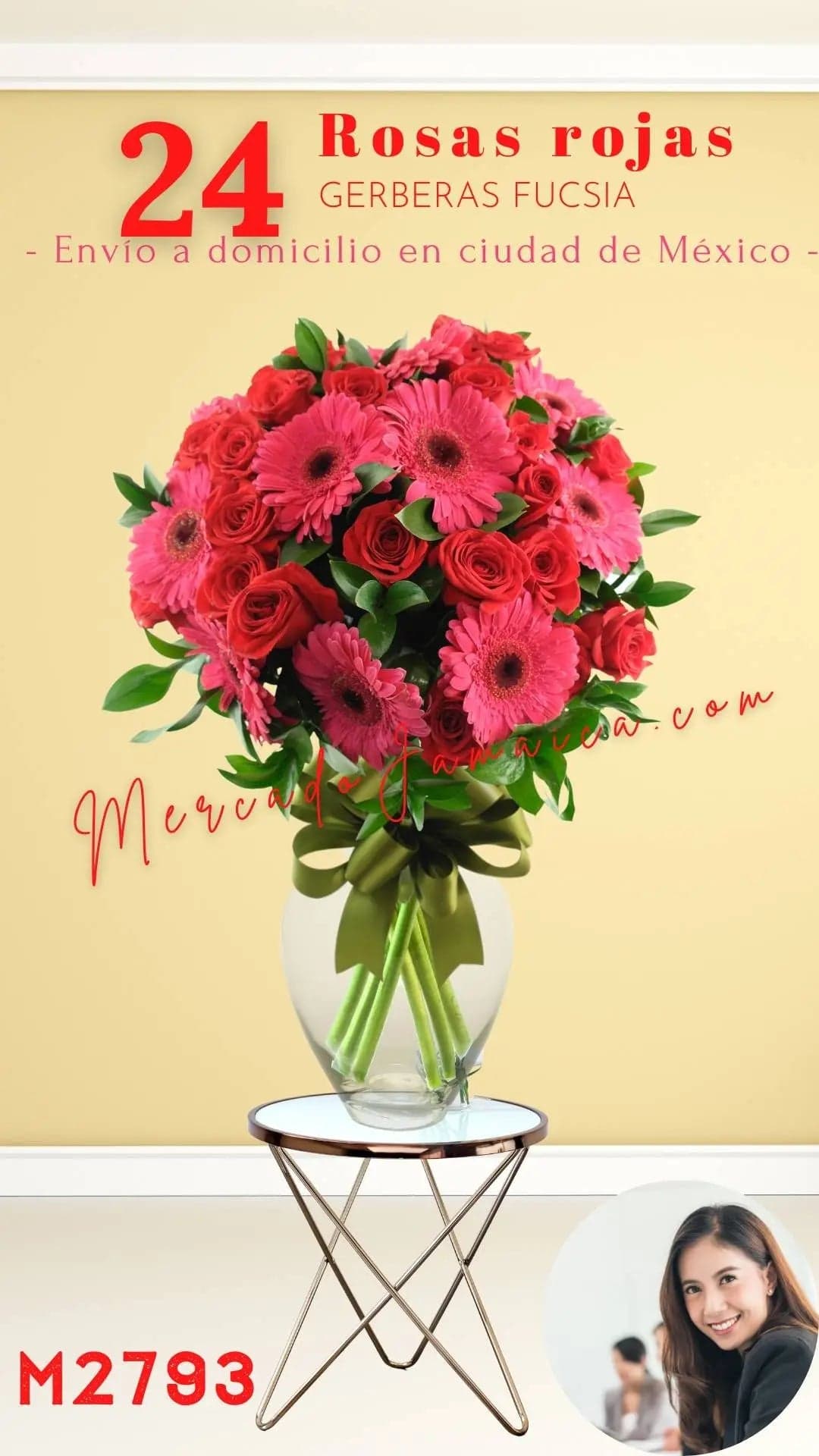 24 Rosas Rojas y Gerberas Fucsia a Domicilio CDMX