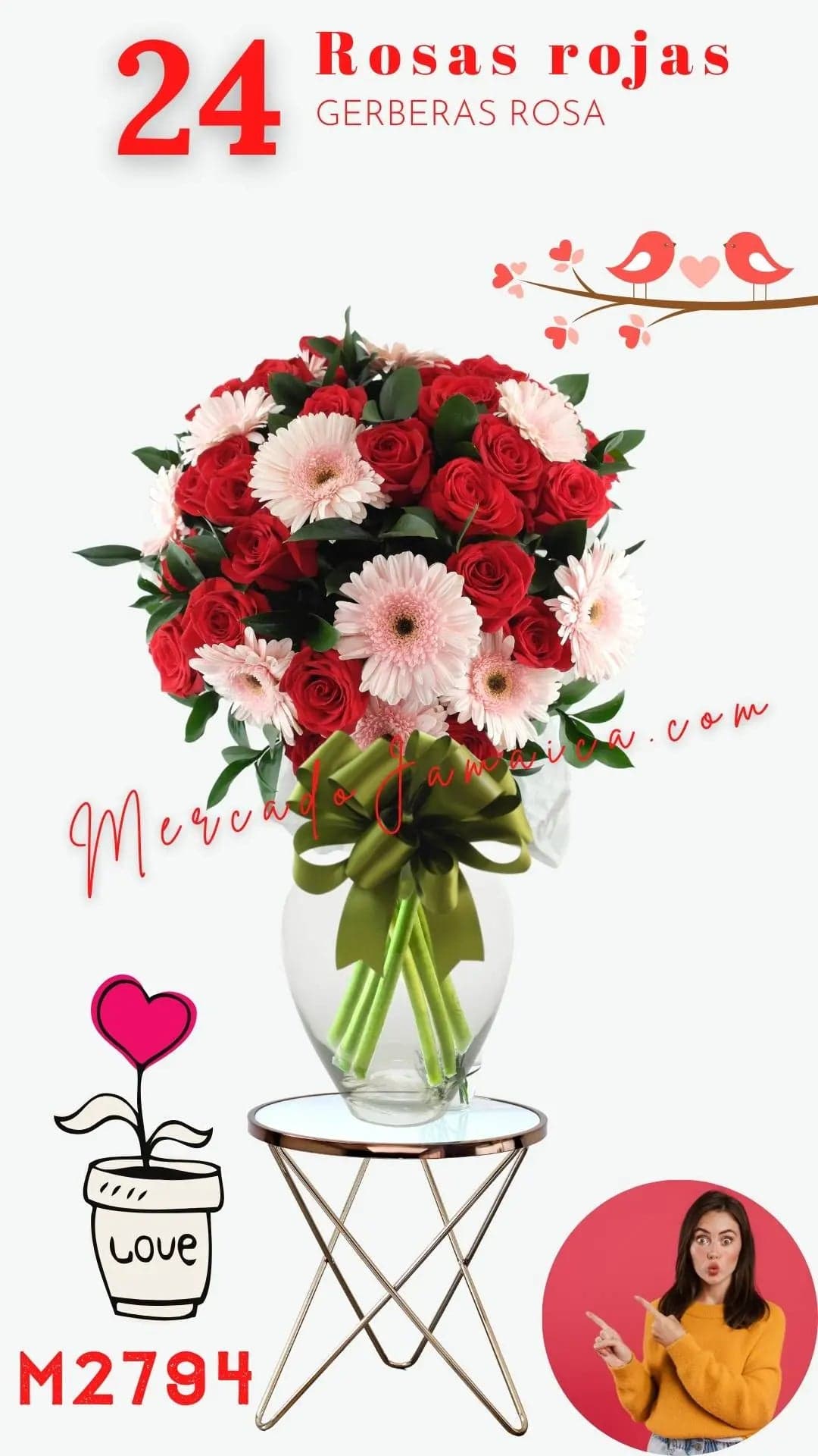24 Rosas Rojas y Gerberas Rosa en CDMX