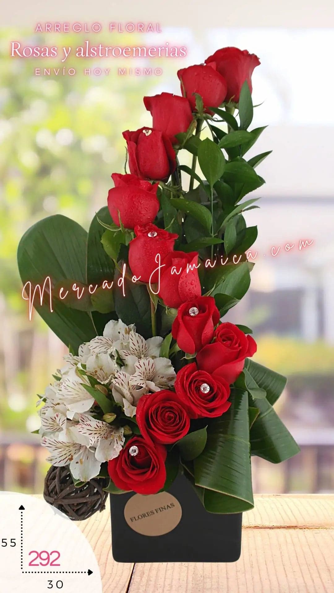 Arreglo Barcelona Red 12 Rosas Rojas y Alstroemerias CDMX