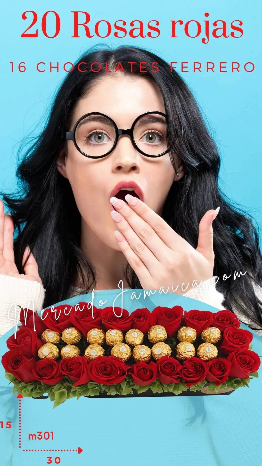 Arreglo 20 Rosas Rojas y Chocolates Ferrero CDMX