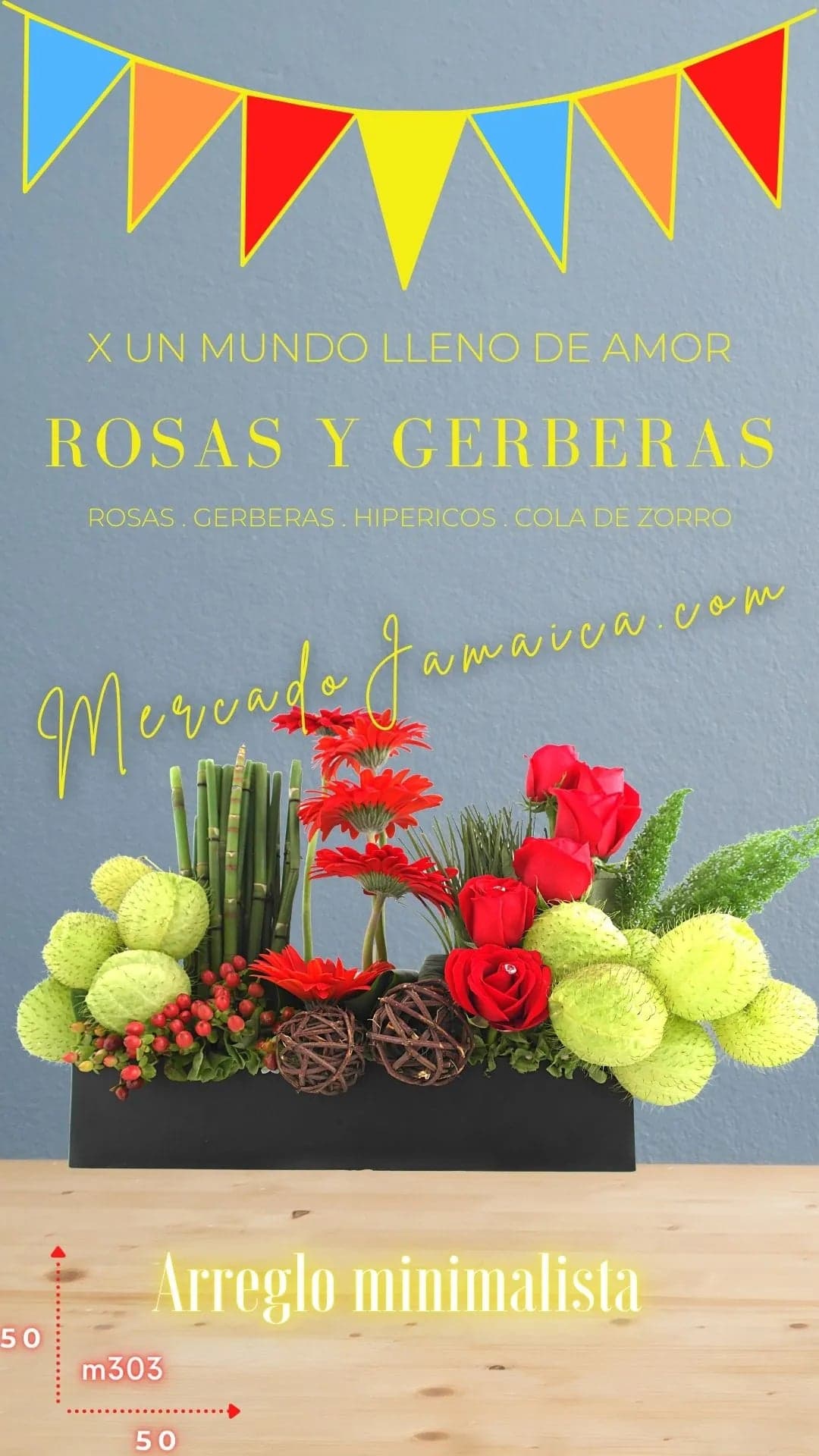 Arreglo Rosas y Gerberas Rojas a Domicilio CDMX