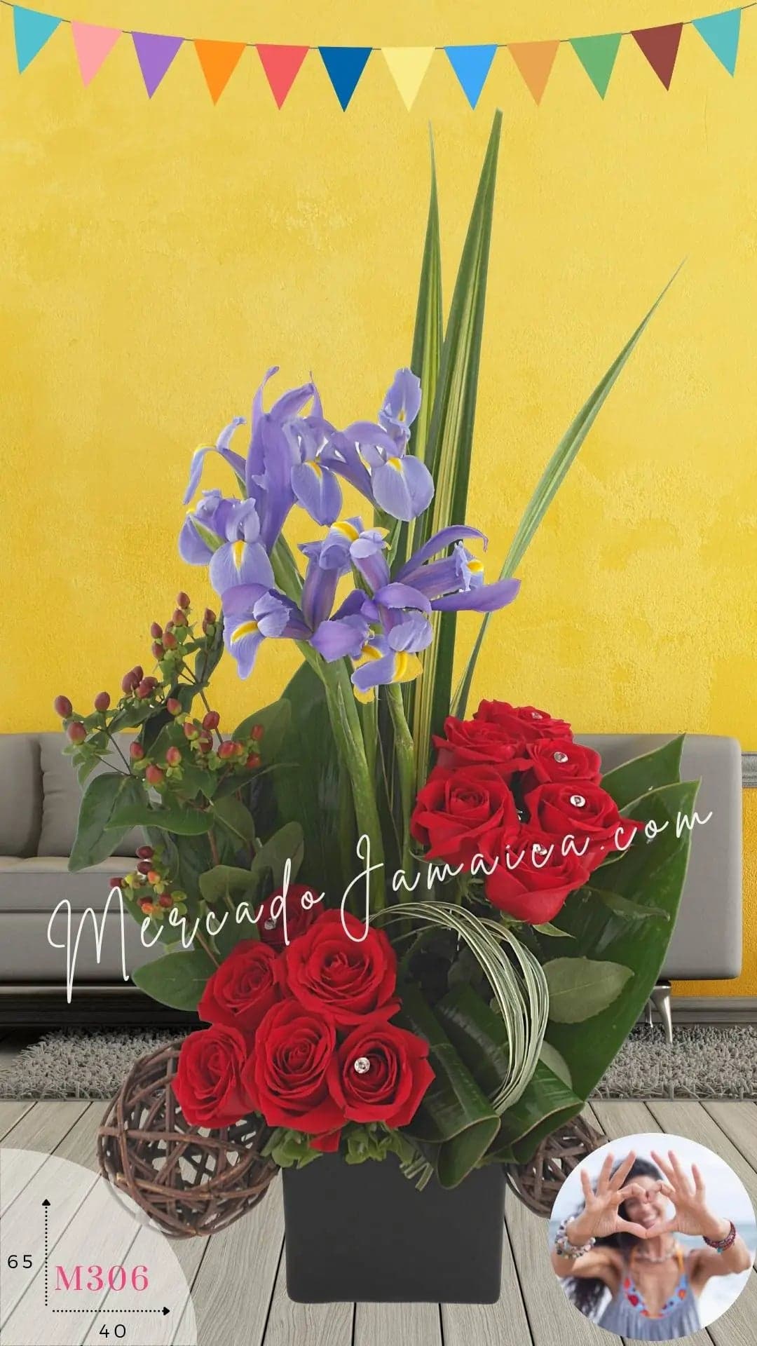 Arreglo 12 Rosas Rojas e Iris Azul a Domicilio CDMX