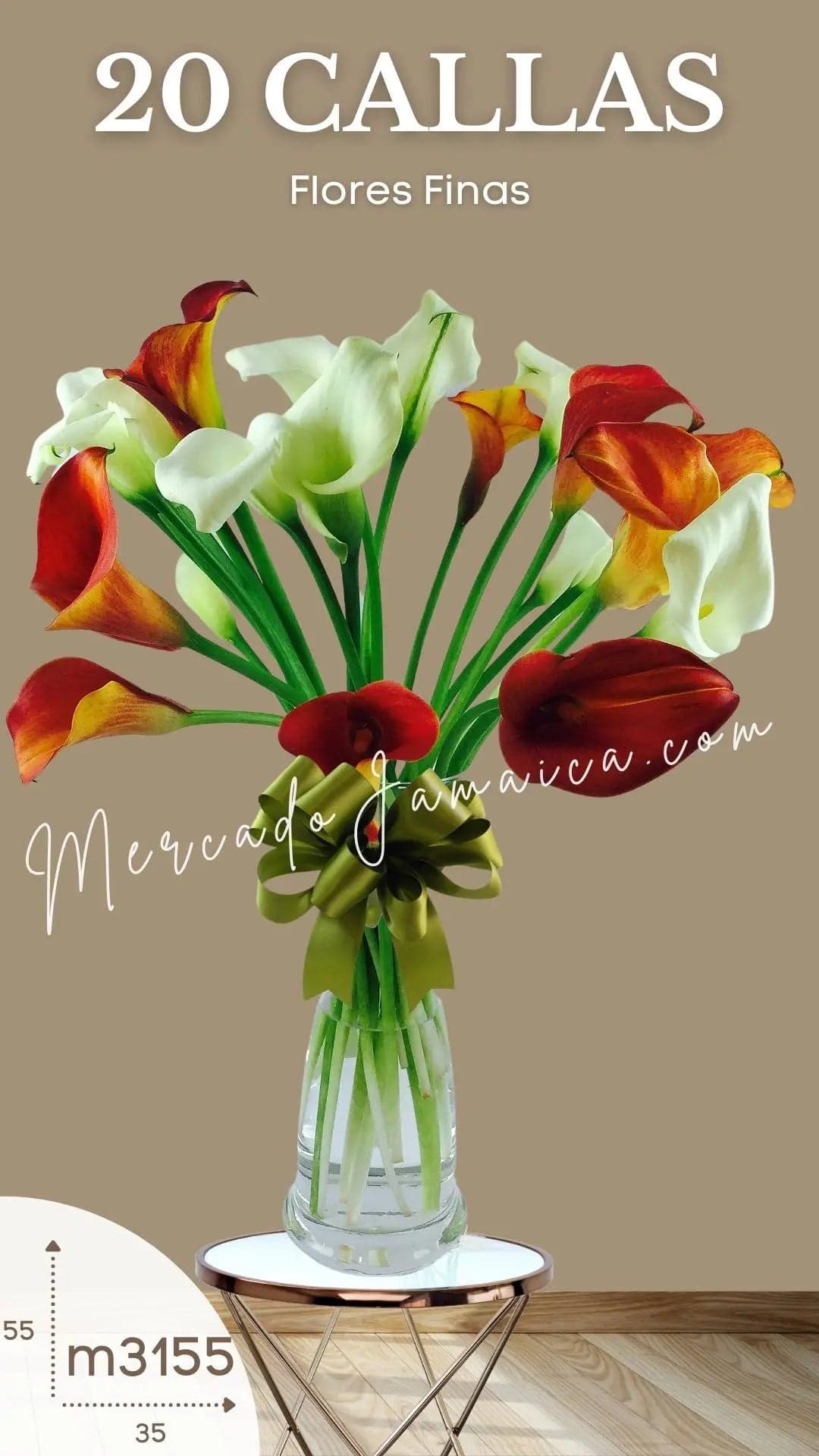 20 Callas Blancas y Naranja en Florero | CDMX