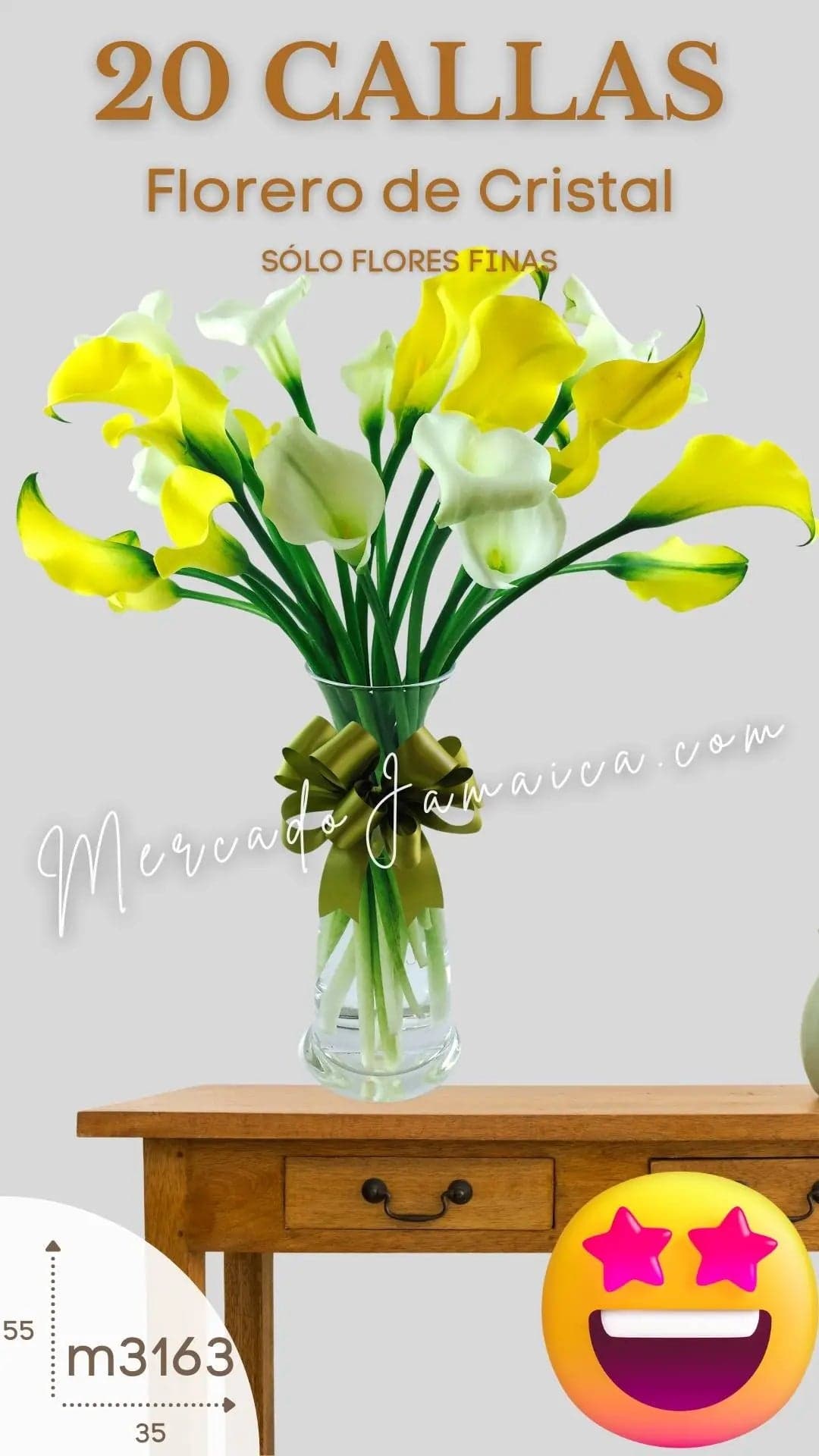 20 Callas Blanco y Amarillo en Florero CDMX