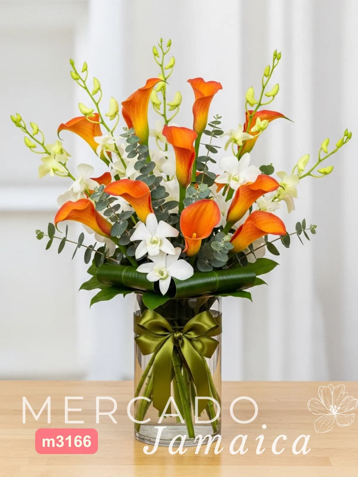 10 Callas Naranja y Orquídeas Blancas CDMX