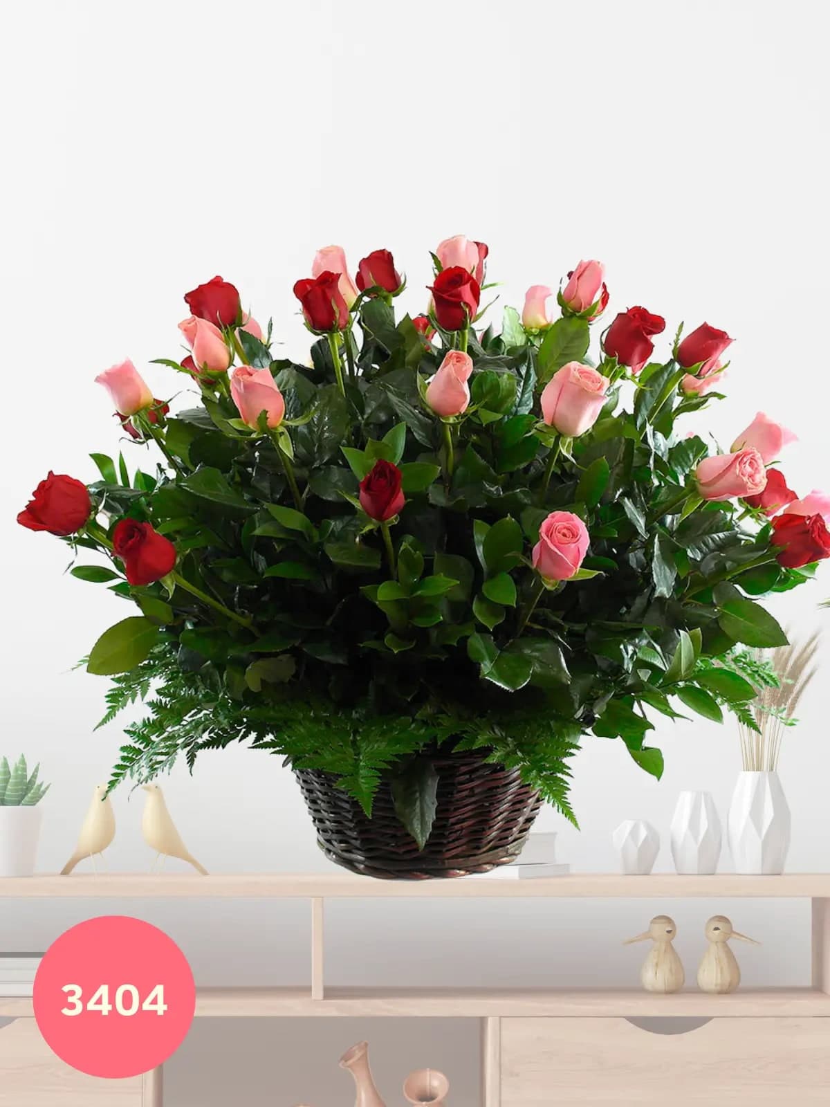 Canasta 50 Rosas Rojas y Rosa a Domicilio CDMX