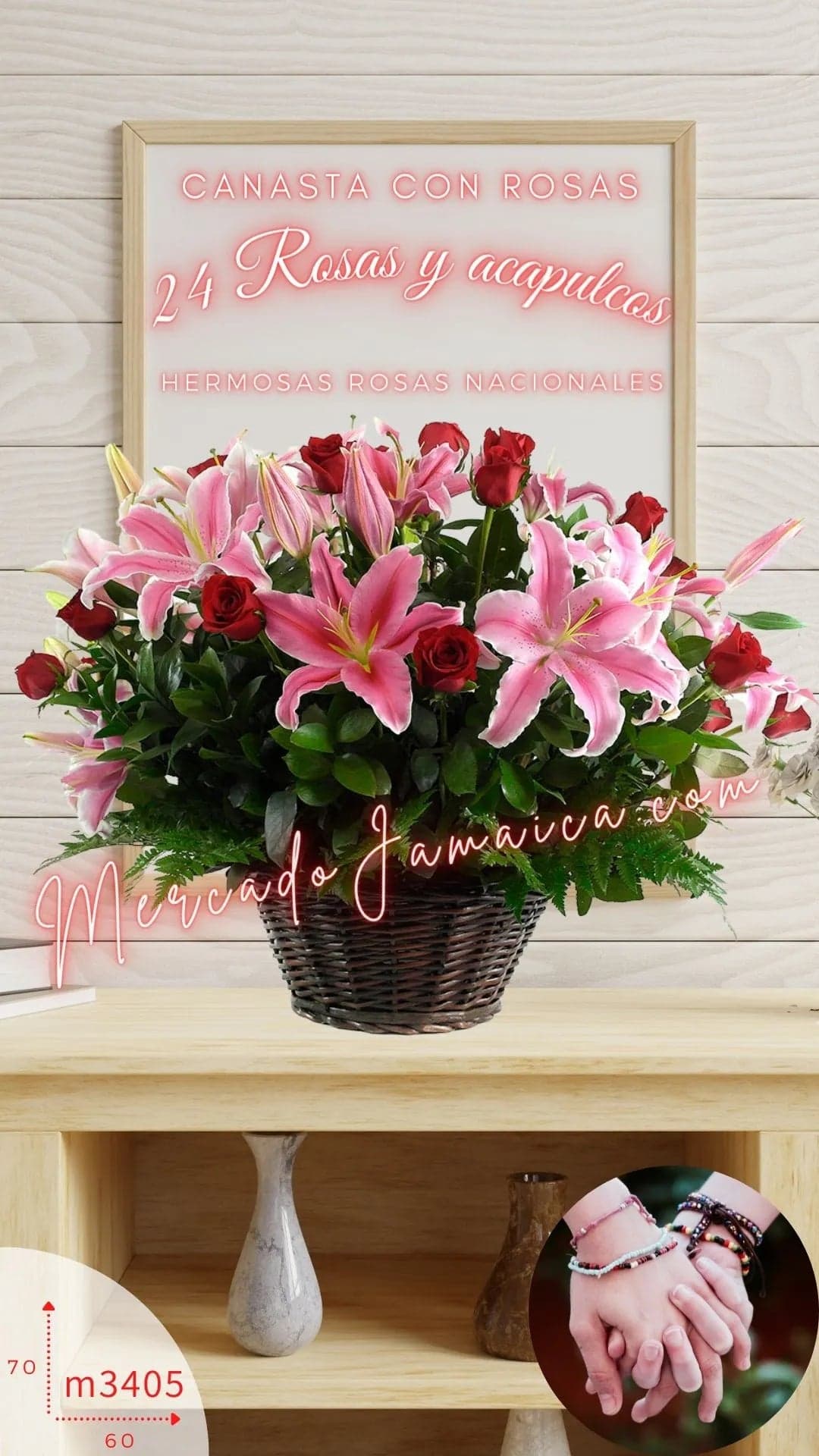 Canasta 24 Rosas Rojas y Acapulco Rosa CDMX