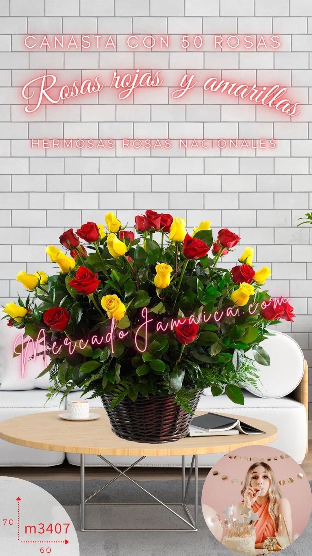 Gran Canasta 50 Rosas Freedom Rojas y Amarillas CDMX