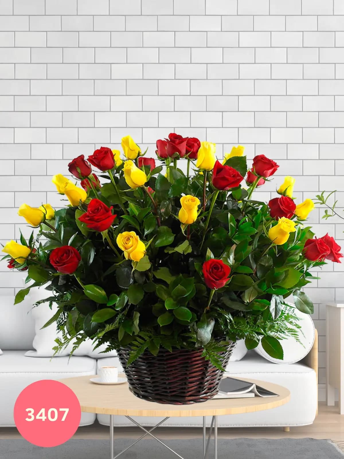 Gran Canasta 50 Rosas Freedom Rojas y Amarillas CDMX