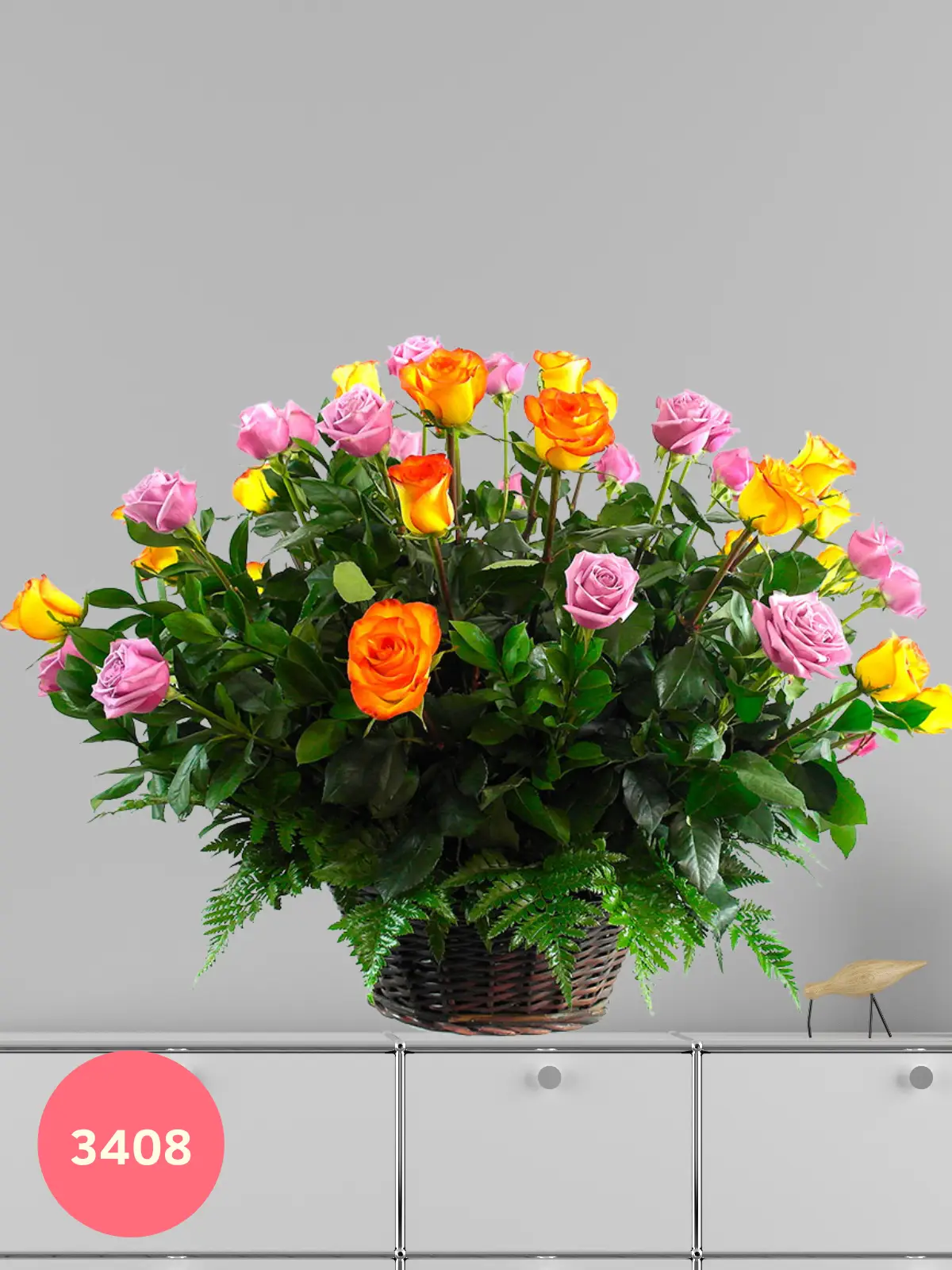 Canasta 50 Rosas Moradas y Rosa-Naranja CDMX