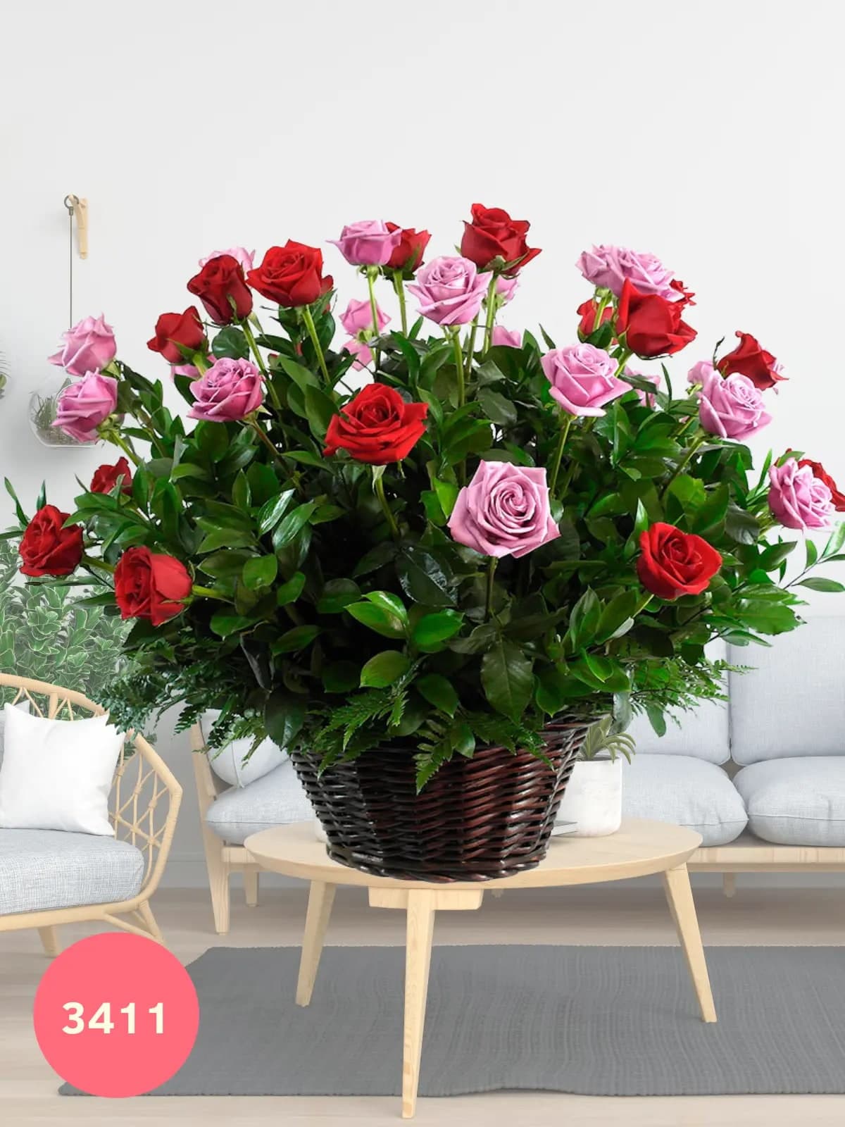 Canasta 50 Rosas Moradas y Rojas a Domicilio CDMX