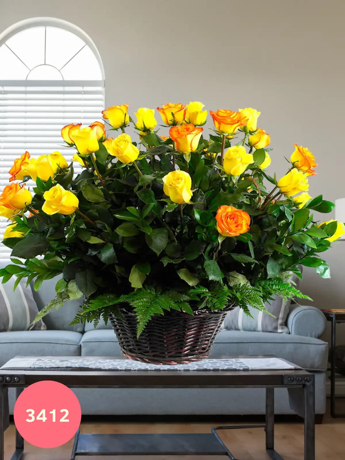 Canasta 50 Rosas Naranja y Amarilla Cumpleaños CDMX