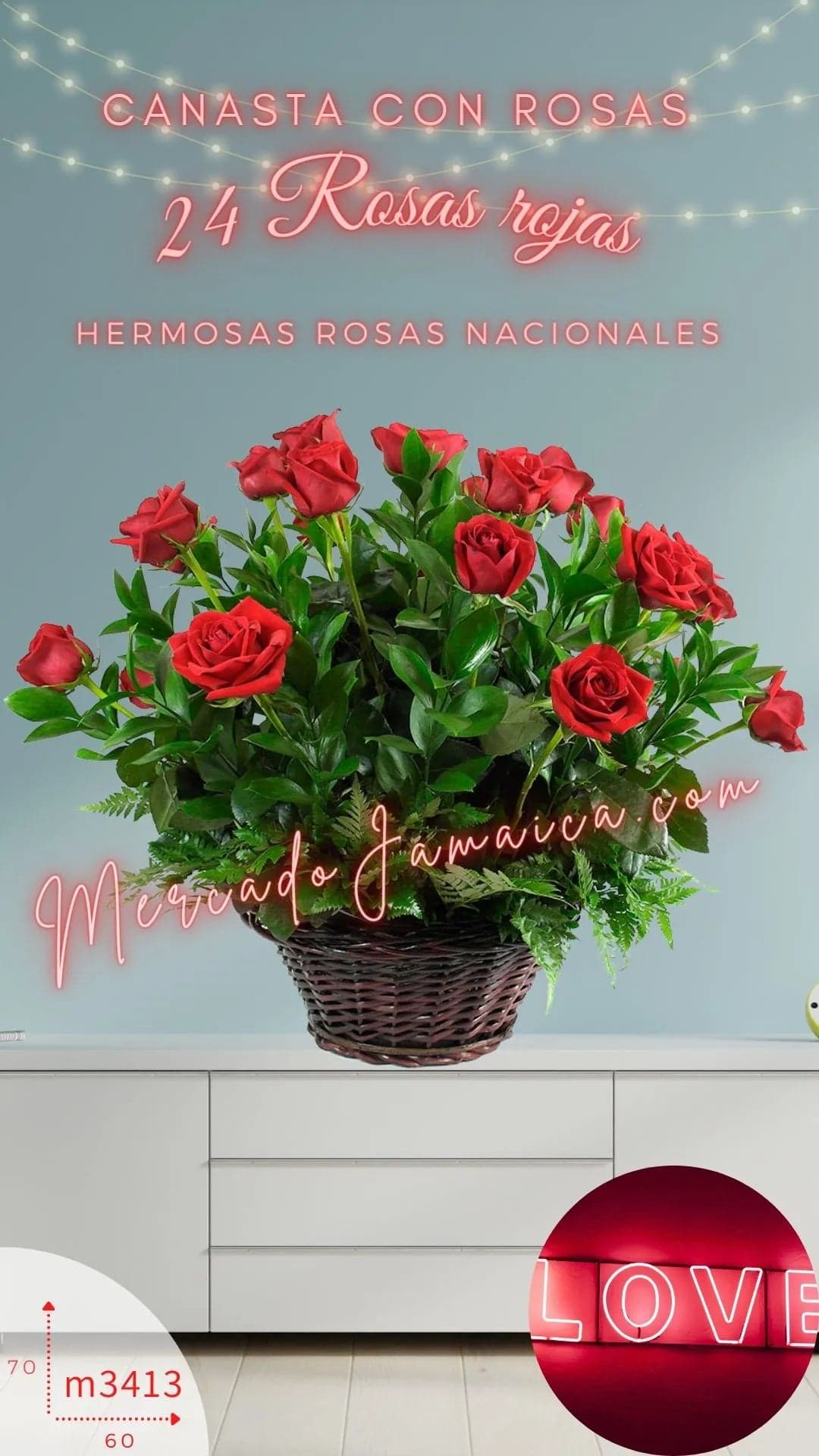 Canasta 24 Rosas Rojas a Domicilio CDMX