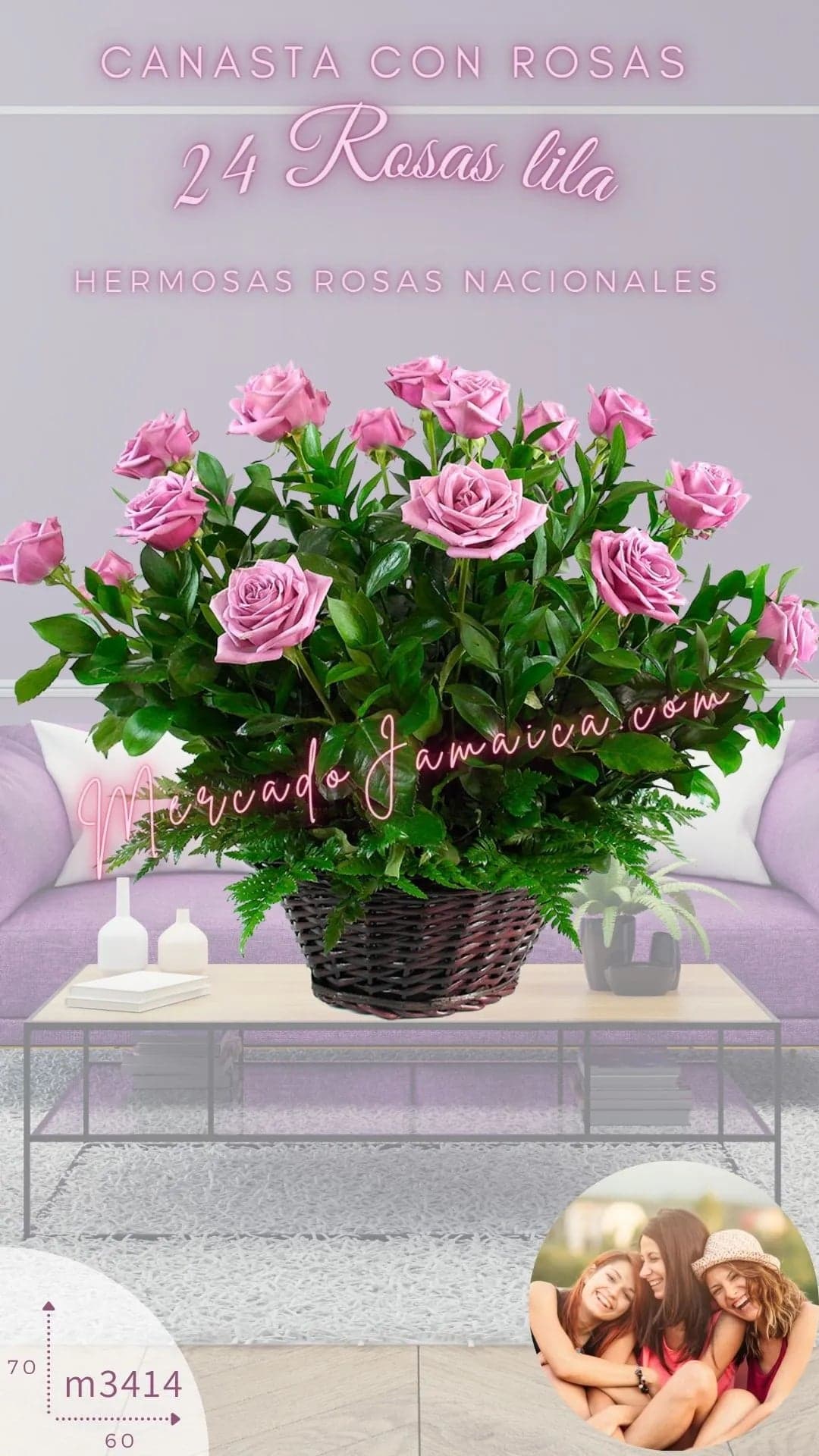 Canasta 24 Rosas Moradas a Domicilio CDMX